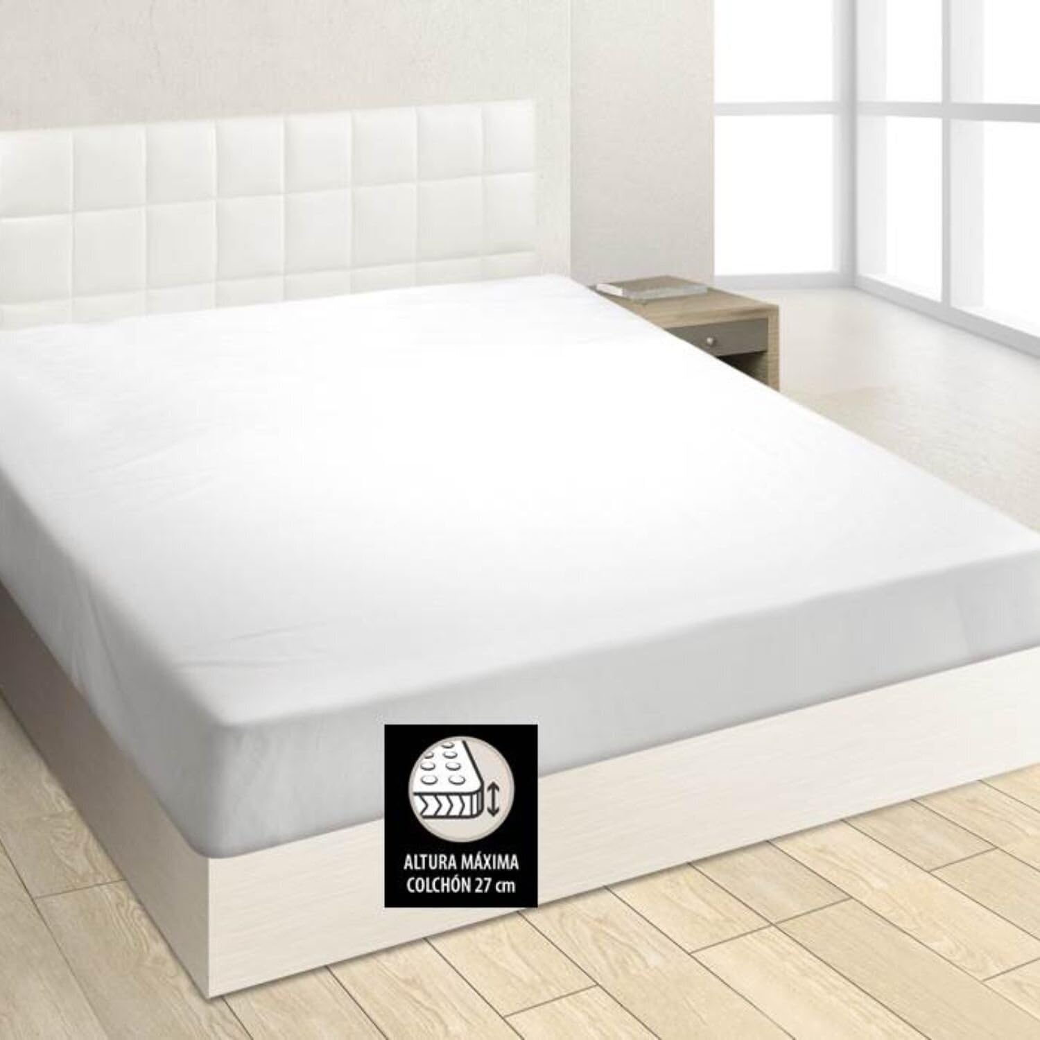 Burrito Blanco Adjustable bottom sheet 100% Cotton A8 for large double bed 200x200 cm (More, Color White, Ancho de 200 cm - Image 3