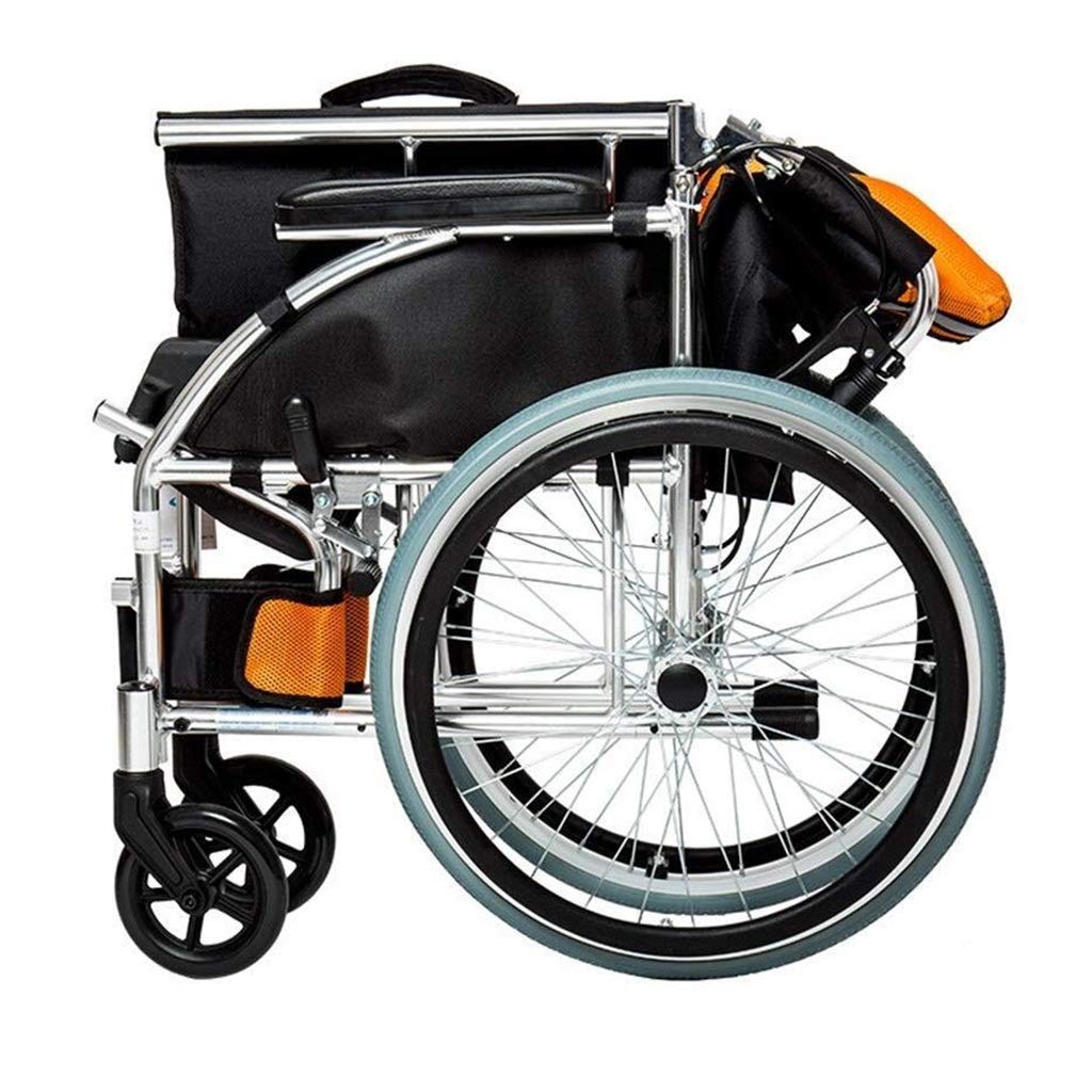 Silla de ruedas Aleación de aluminio, Autopropulsado ligero plegable multifunción con frenos dobles Pedal flexible Discapacitados/Ancianos Empujador de empuje, portátil