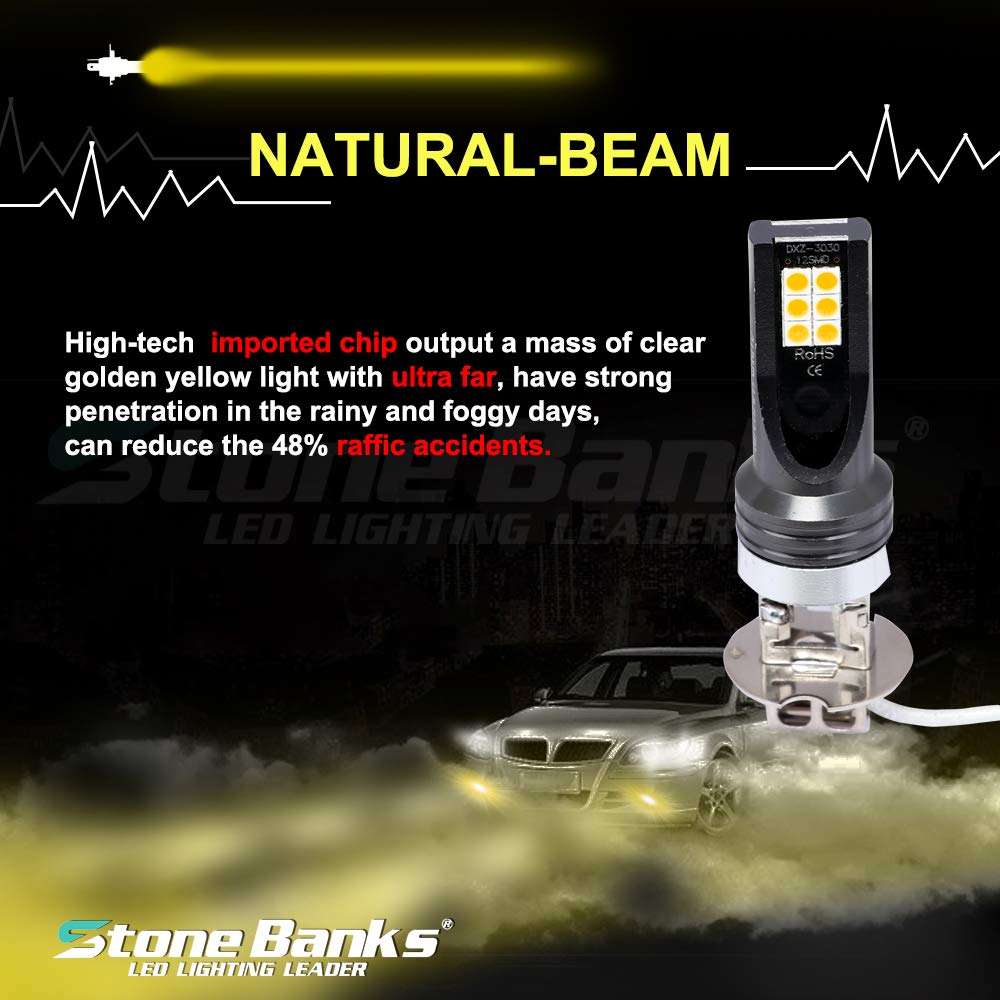 Car LED Fog Lights Amber Yellow 3000K 12 SMD 3030 Chips with Projector