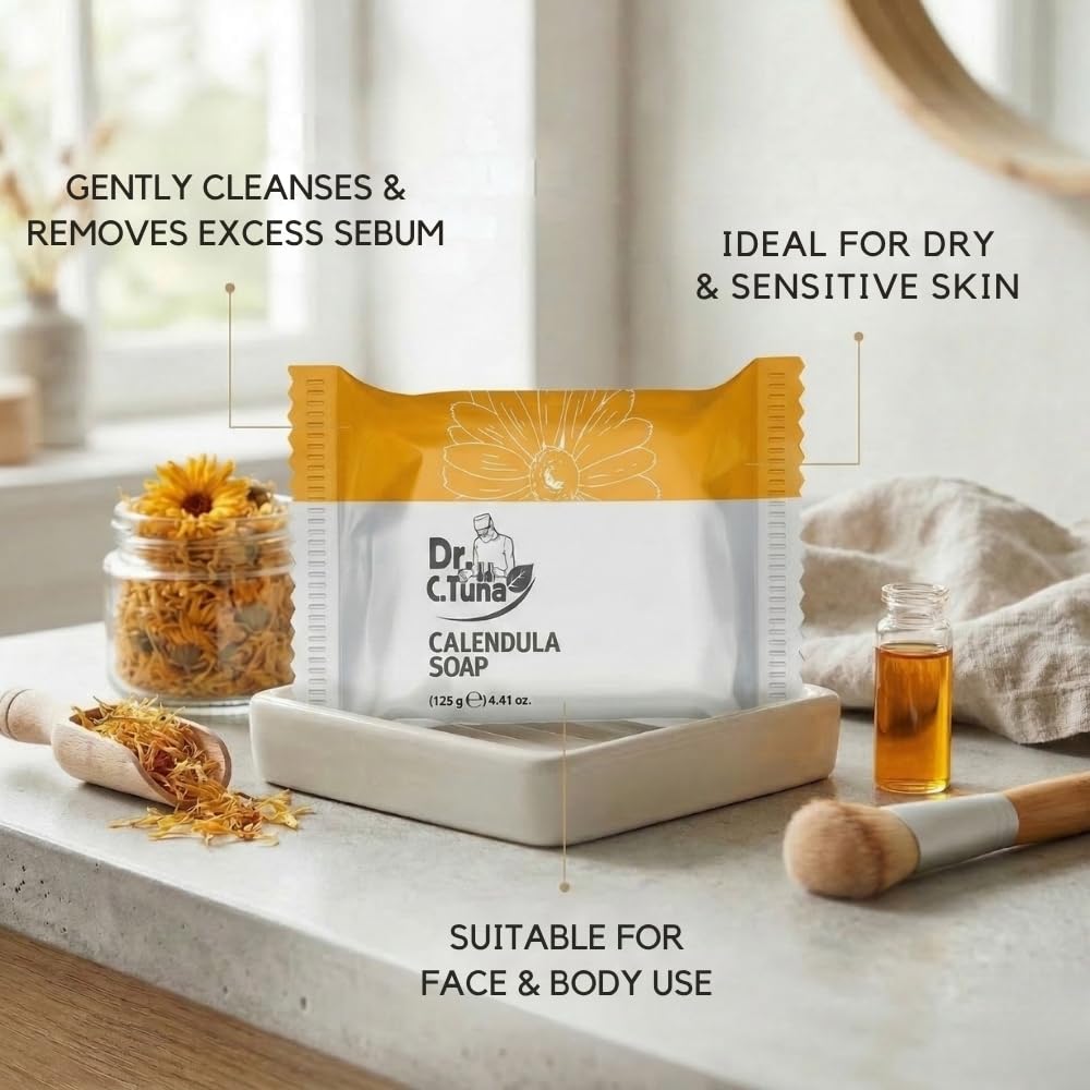 FARMASi Dr. C. Tuna 3 PACK Calendula Soap Bar, Calendula Oil and Chamomile Extract Formula for Face Body and Hands, Gentle Cleansing Bar, Hydrating Skin Care, Vegan, Paraben & SLS Free, 4.41 oz Each