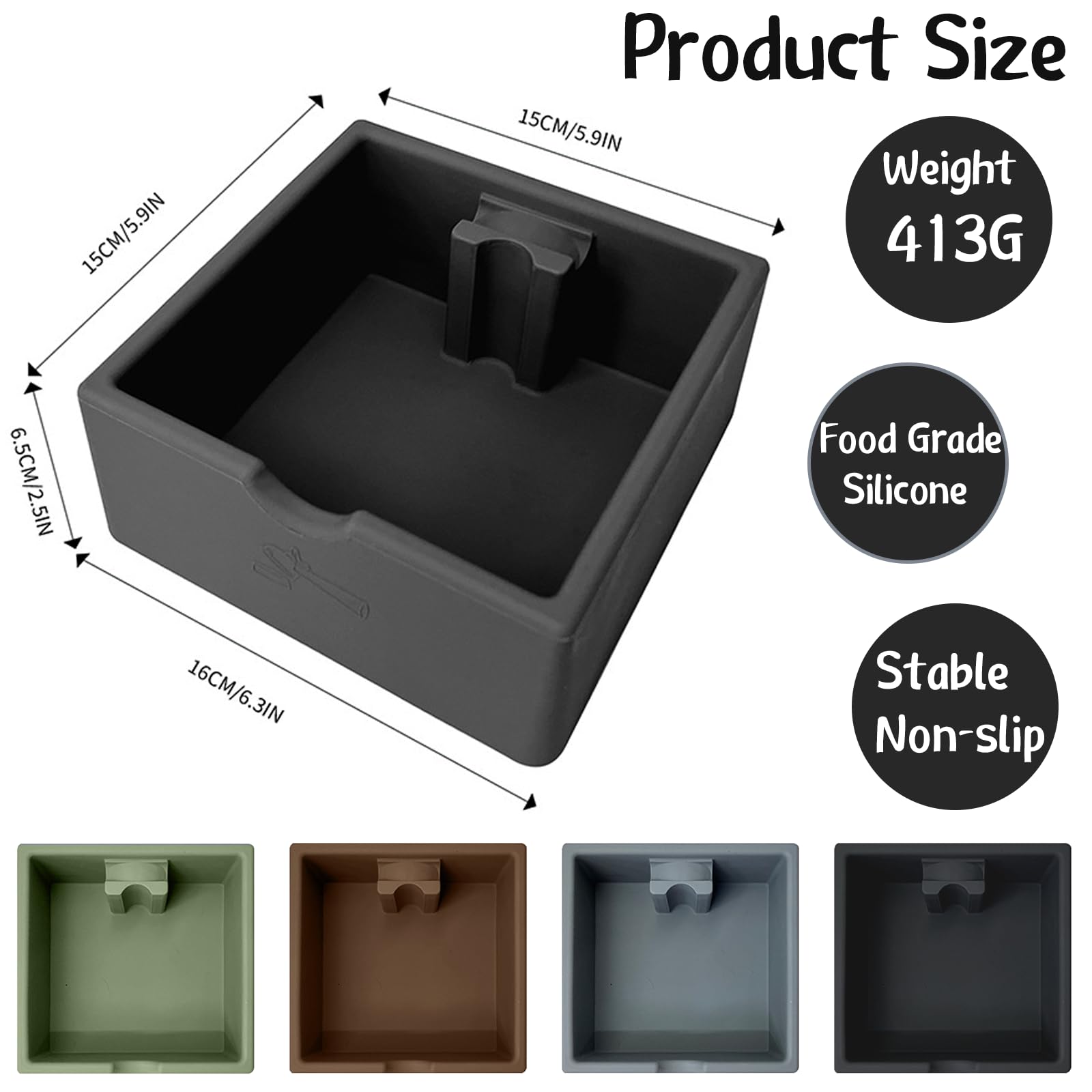 Scatola Fondi di Caffè in Silicone Alimentare,Nero Grande Capacità 15cm Quadrata Knock Box con Colonna Solida,Antiscivolo Lavabile in Lavastoviglie,Accessorio Barista
