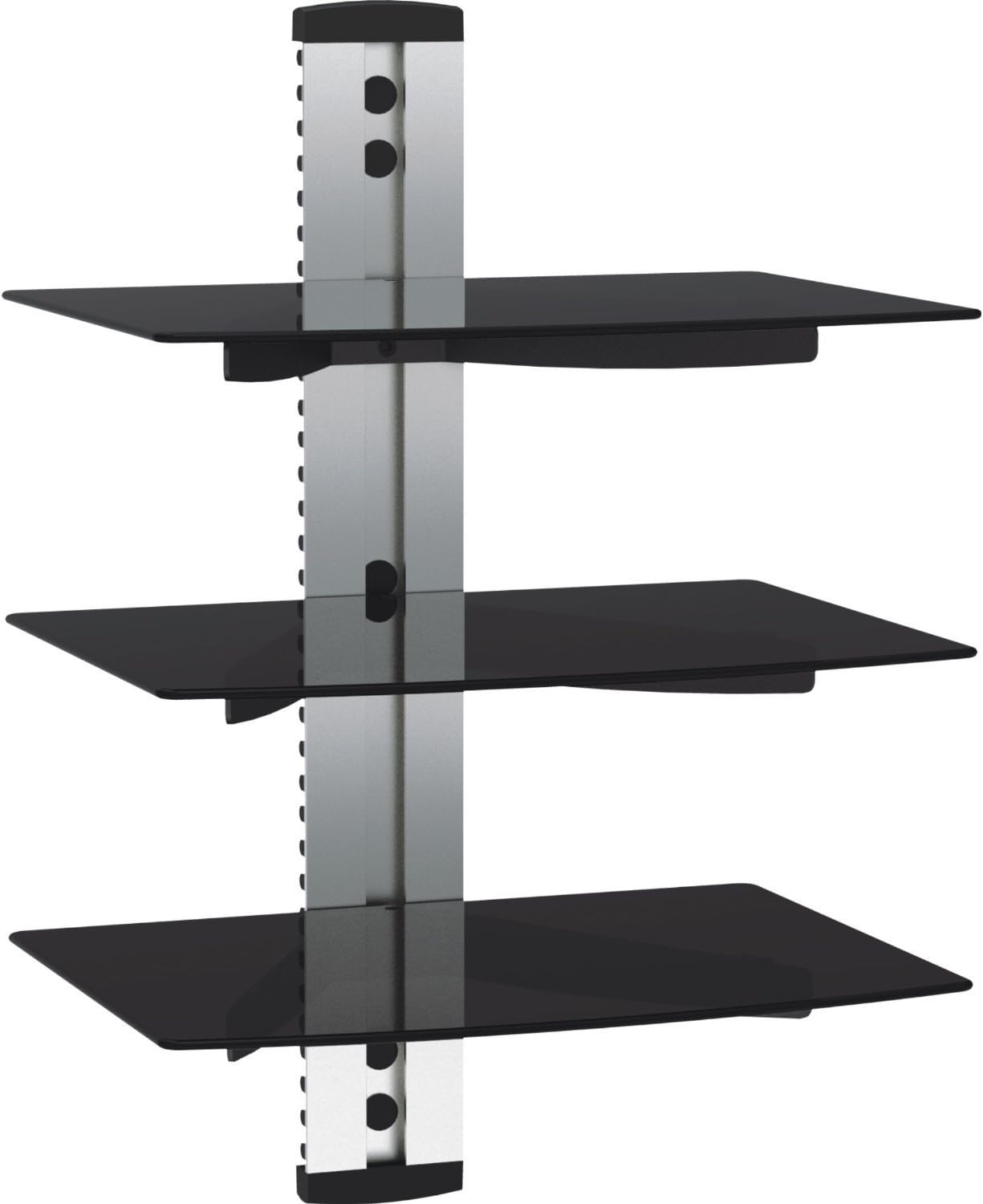 VonHaus 3tier Floating Black Shelves Flat Silver Wall Mount Bracket with Strengthened Tempered