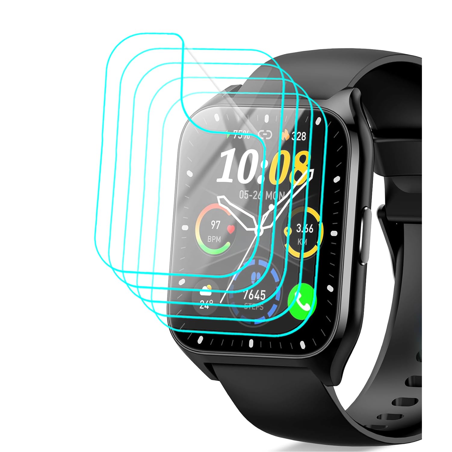 [5 Pack] Futanwei for DUSONLAP Smart Watch MT65 Screen Protector 1.85" HD Clear Soft PET Film [Case Friendly][Anti-Scratch][Anti-Fingerprint][Bubble Free] Screen Protector for DUSONLAP MT65 Smartwatch