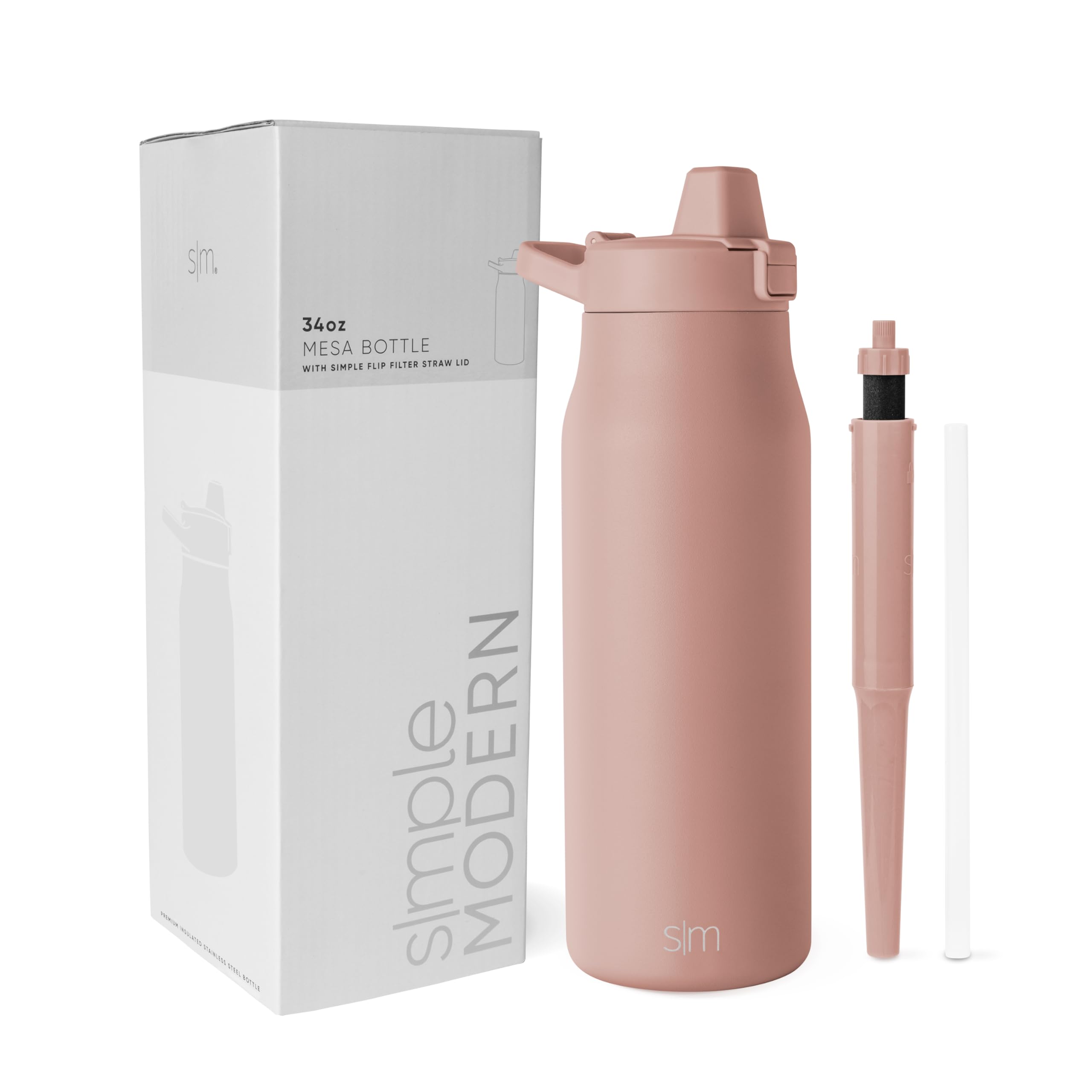 Simple Modern Filtered Water Bottle | Insulated Stainless-Steel Carbon Filter Travel Water Bottles | Reusable for Clean Drinking Water On The Go | 34oz, Mauve Me