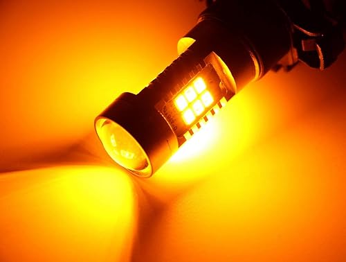 Miniatura 9 de iJDMTOY Bombillas LED 21-SMD PY24W 5200s sin errores de color amarillo ámbar compatibles con luces direccionales delanteras BMW, compatibles con BMW