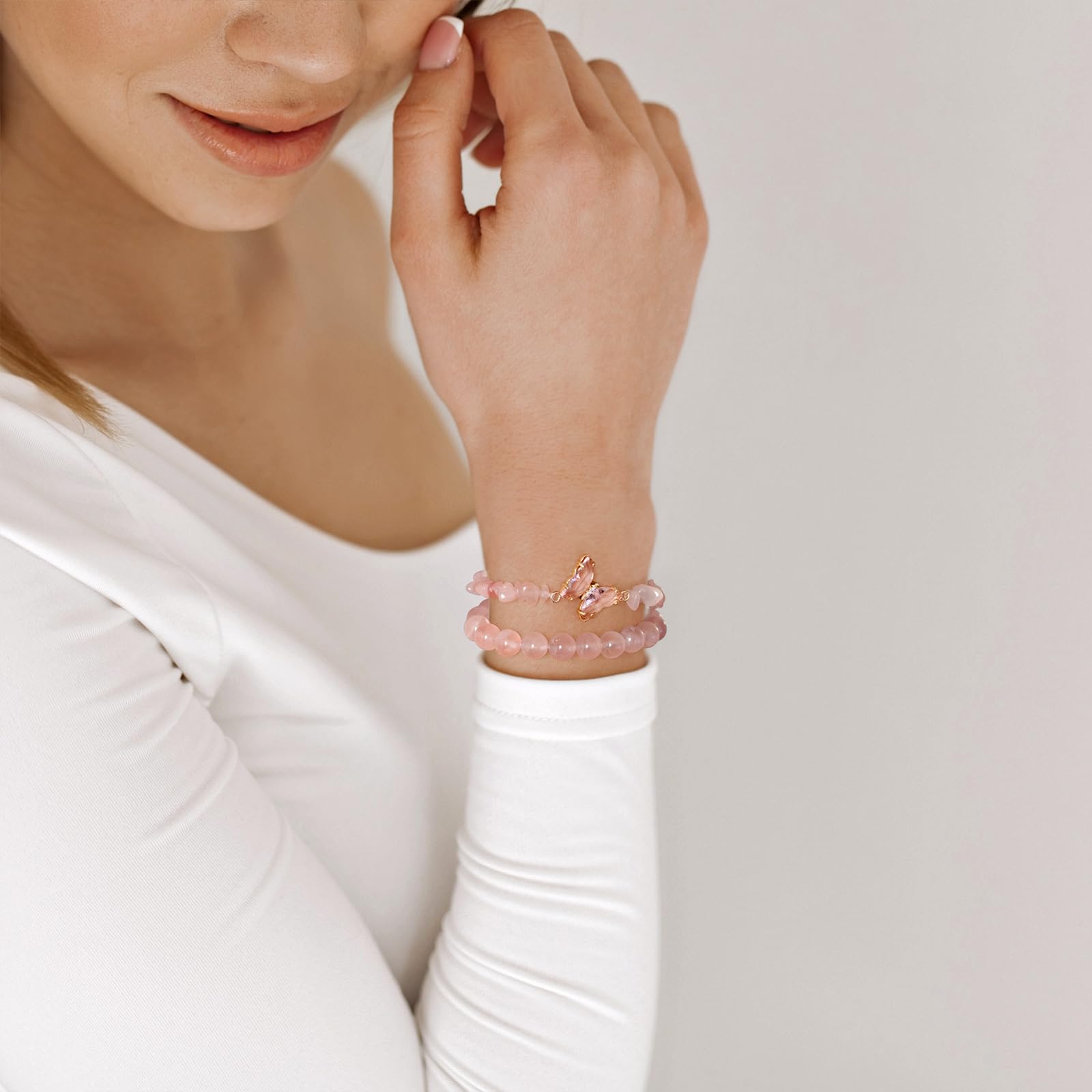 Braccialetto di Ametista per Donna, Braccialetti Anti-ansia con Perline di Ametista, ciondoli a Farfalla, Braccialetti a Strati di Pietre per Donna