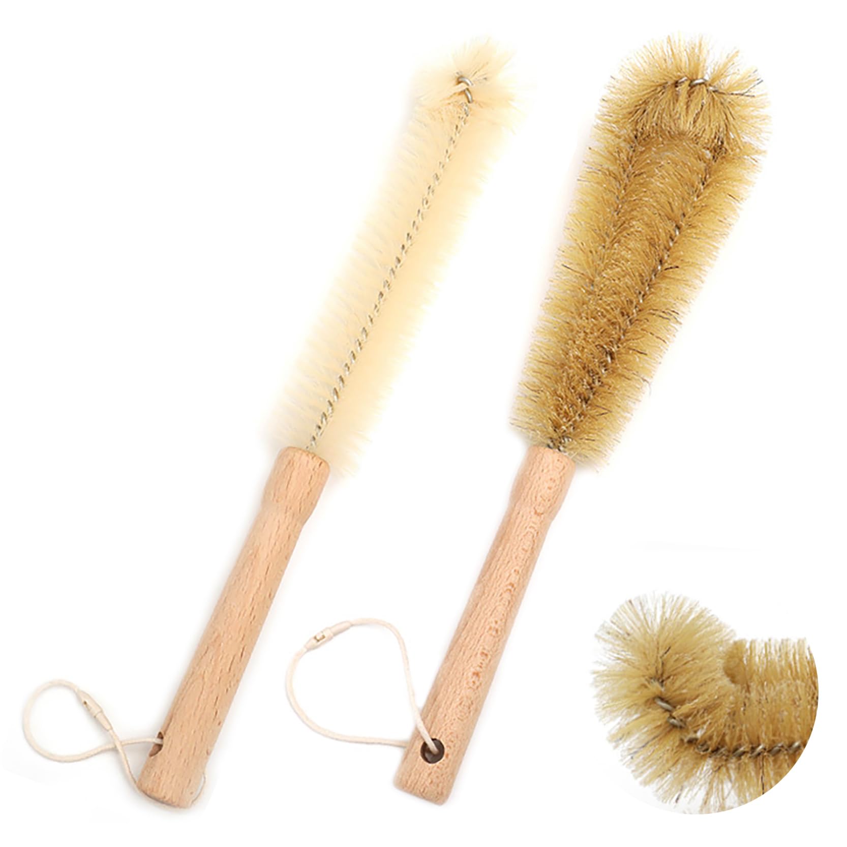 UPTALY 1 pcs 32cm/13'' Nylon Bottle Brush, 1 pcs 31cm/12'' Bristle Kitchen Brush, Slim Kitchen Brush, Beech Wood Handle, Elbow Head, for Water Jag, Cup, Jar, Sink, Tumbler, Glass โ image 1