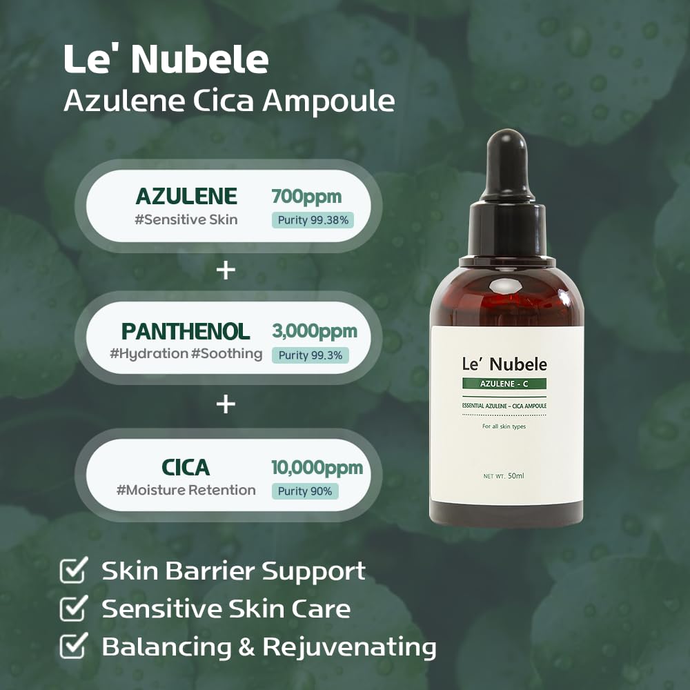 Le' Nubele Azulene Cica Ampoule | Korean Skincare for Sensitive Skin | Soothing & Hydrating Formula with Azulene & Centella Asiatica | NET. 1.69 fl. oz. / 50ml