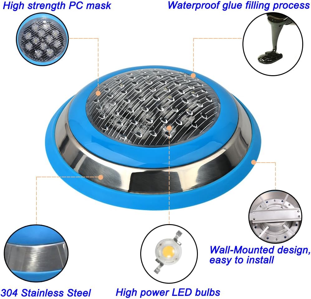 AC 24V 6W LED Outdoor Pool Lamp Waterproof IP68 Submersible Swimming Pool Wall Lights,Stainless Steel Fish Pond Lamp Outdoor Underwater Light,RGB Color Change