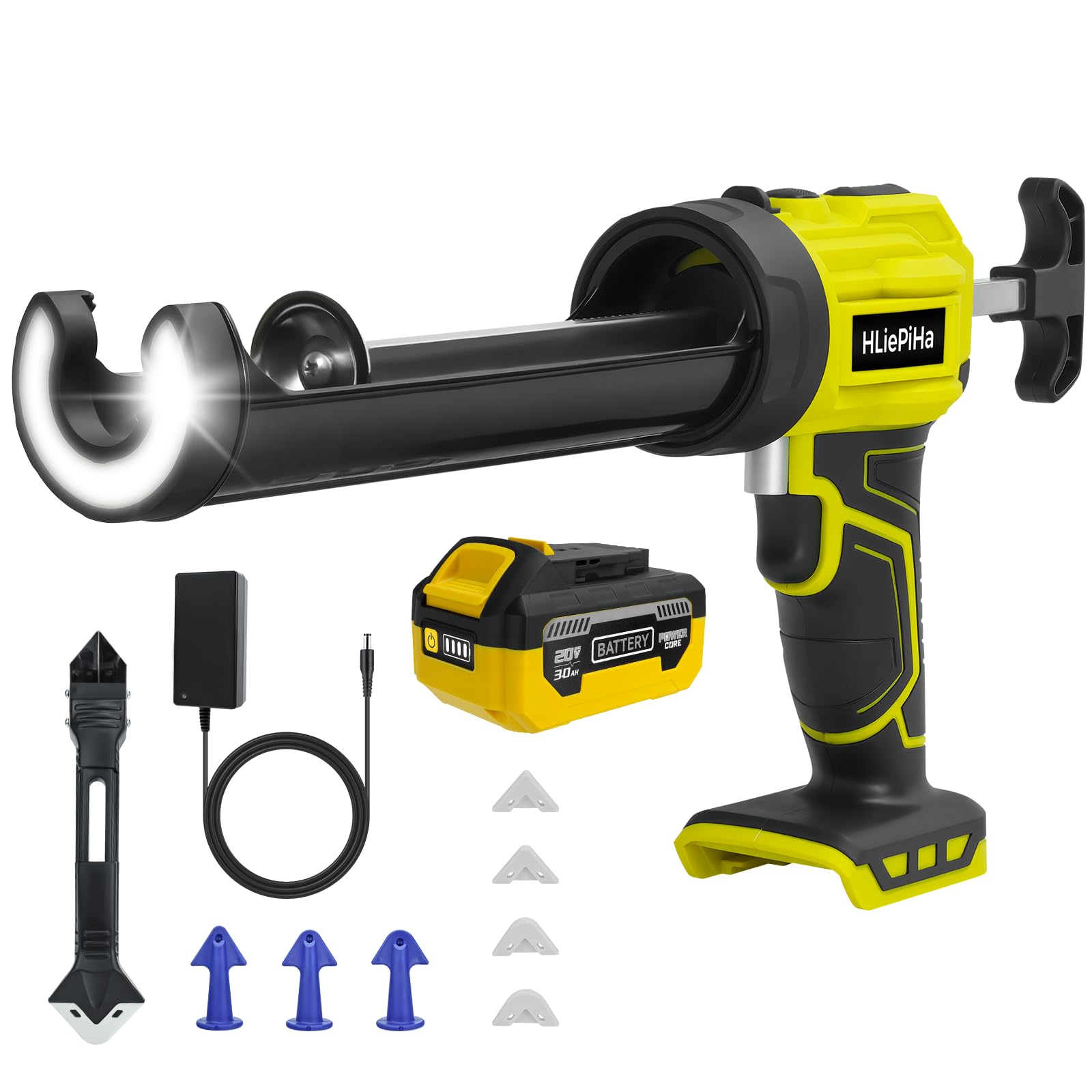 Pistola de calafateo inalámbrica con batería de 3000 mAh para herramienta de calafateo de batería Dewalt de 20 V, pistola de calafateo eléctrica con 4 velocidades, pistola de pegamento de vidrio