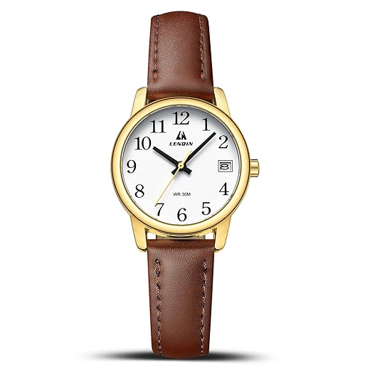 LN LENQIN Ladies Watches Analog Quartz Watch for Women Waterproof Women's Wrist Watches Easy Reader Womens Watch with Leather Strap