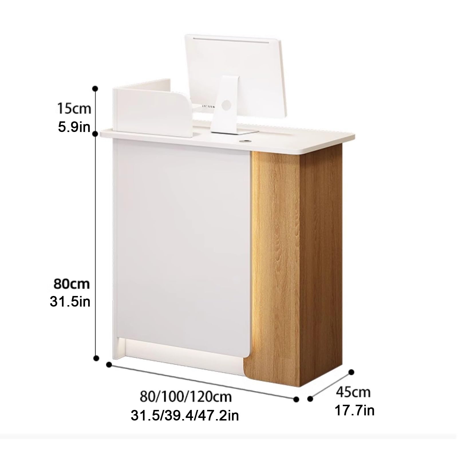 Moderno banco cassa con cassetto chiudibile a chiave e gestione dei cavi, elegante scrivania per reception e archivio per vendita al dettaglio, ufficio, salone, 80 cm
