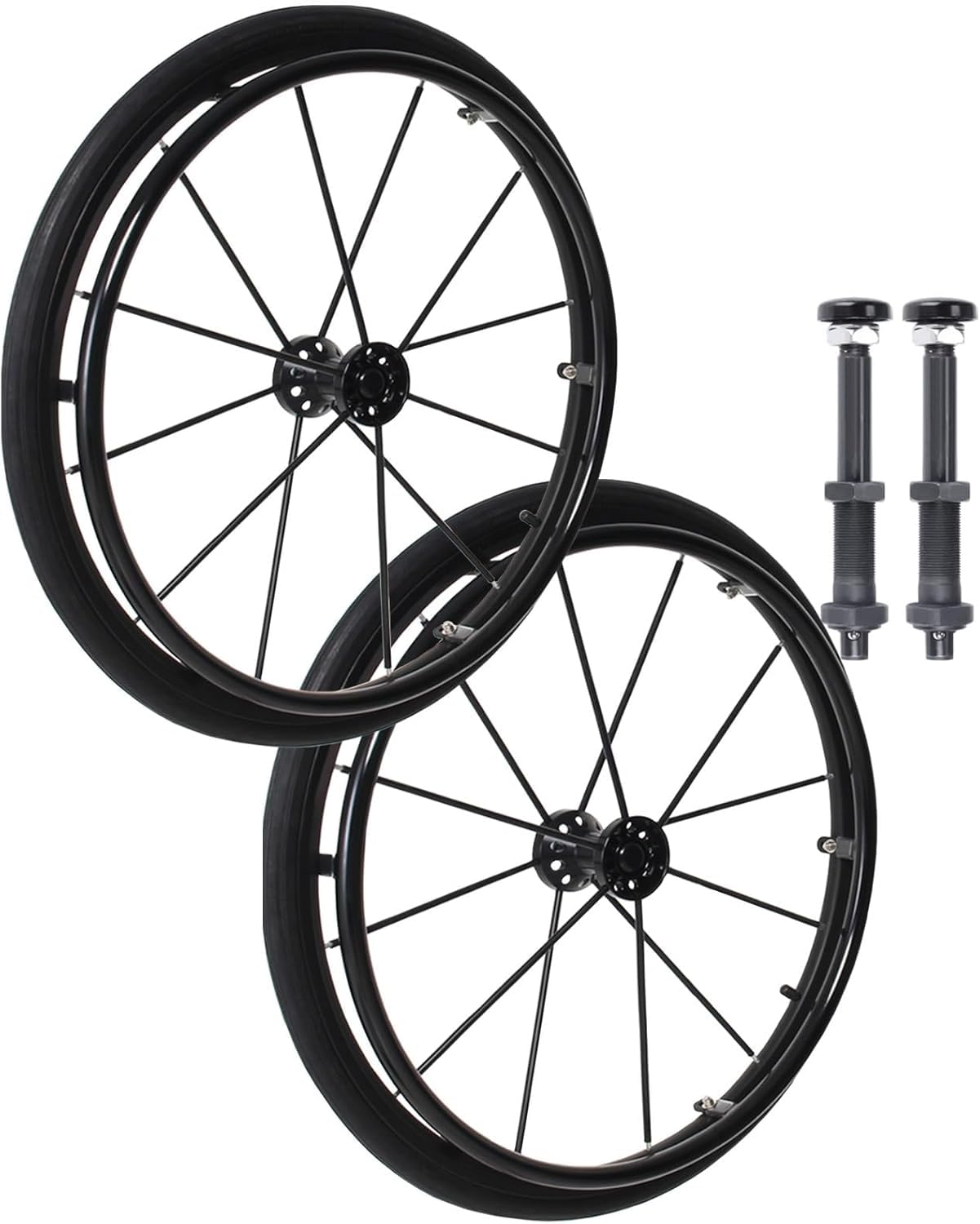 2 Piezas De Ruedas Traseras para Silla De Ruedas Neumáticos De Goma De 24", Cubo De Aluminio De Liberación Rápida con Rodamiento Y Eje Ruedas De Silla De Ruedas De Repuesto De 1/2, Black