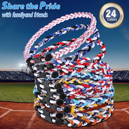 Midtatus 18inch Baseball Necklace,12 Pack, Team Gift for Baseball Funs, Fashion Three Braided Titanium Tornado Rope Design with Muti - Color for Pick (18.1, Orange-Black-White)