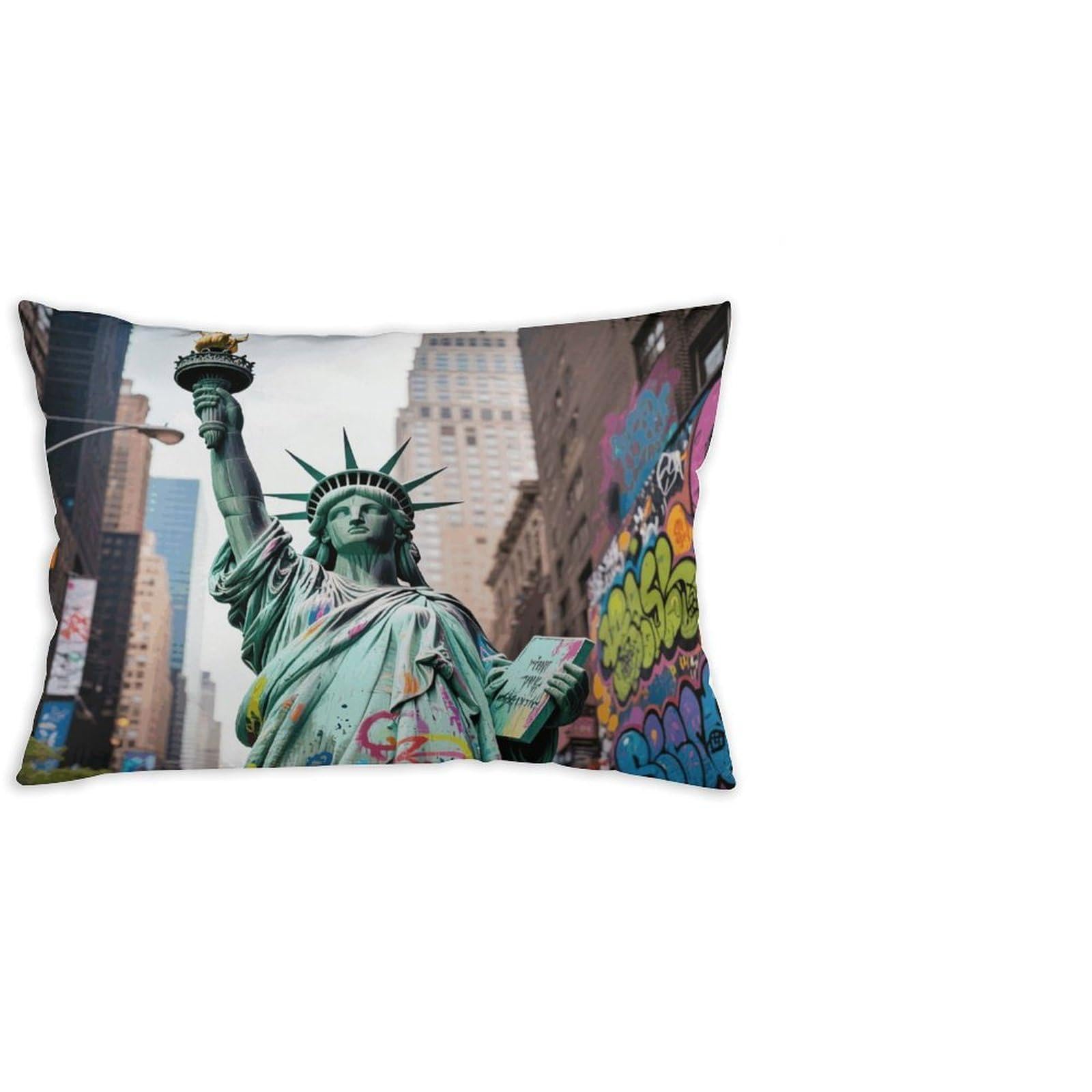 FodPand Decorative Throw Pillow Covers 12x20 Short Plush NY Graffiti Liberty Body Pillowcase Cushion Cases with Invisible Zipper Rectangle Lumbar Pillow Shells for Sofa Couch Chair Bed Home Decor