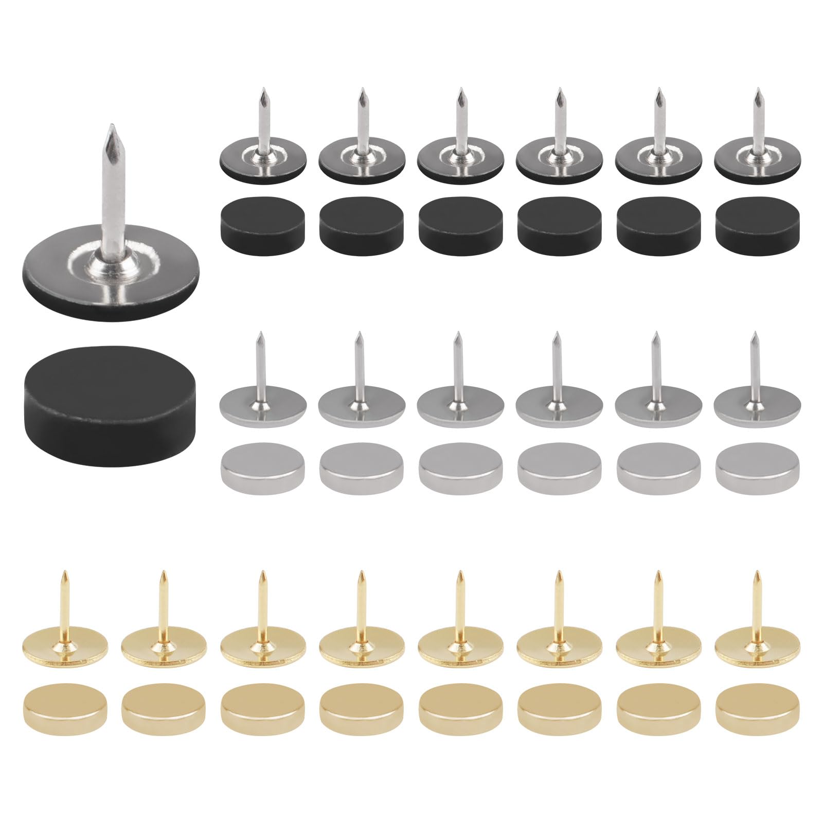 UFURMATE Magnetic Push Pins, 60Pcs Mix Color Pushpins Poster and Photo Hangers Magnetic Thumbtacks for Cork Board Metal Pushpin to Dispay Photo (Black,Gold,Silver)