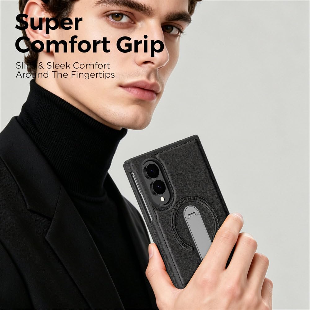 Custodia per telefono in pelle con supporto magnetico pieghevole per Samsung Galaxy Z Fold 8 Ultra 7 6 5 4 con ricarica wireless e antiurto, grigia, per Samsung Galaxy Z Fold 7