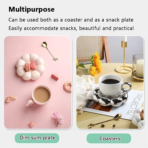 Miniatura 4 de Taza de café de cerámica, taza de capuchino de 7 onzas, tazas de café de cerámica con platillos, aptas para microondas y lavavajillas, juego de taza