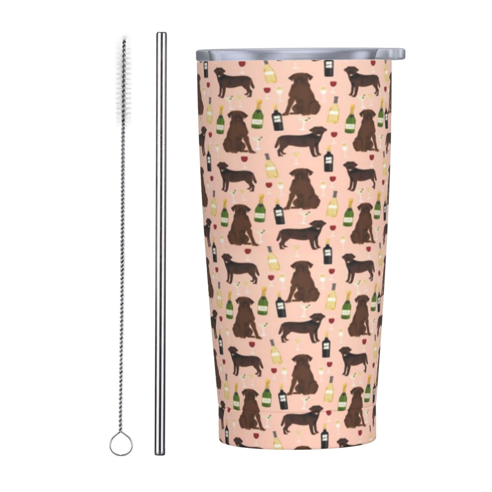 LOUJIN Chocolate Lab Wine Labrador Retriever Dog Peach 20 Oz Vacuum Travel Mug Water Bottles Stainless Steel Tumbler Coffee Cup