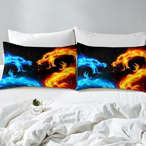 Miniatura 3 de Erosebridal Juego de edredón de dragón de fuego de hielo, juego de ropa de cama tamaño Queen para niños, adolescentes, adultos, decoración de