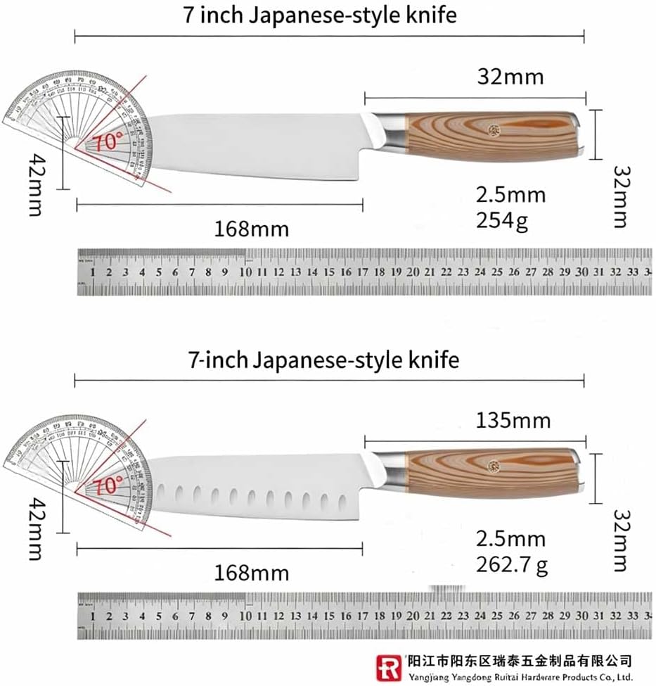 4 Pcs Damascus Steel Santoku Knife Set, Professional Western Chef Knife, Japanese Style Kitchen Utility Knives, Ultra Sharp Multipurpose Cooking Cutlery for Home & Gourmet Cooking brown