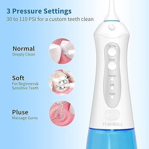 Miniatura 3 de Irrigador dental de agua inalámbrico para dientes y aparatos ortopédicos, irrigador dental portátil de 10.1 fl oz, 3 modos de selección de hilo