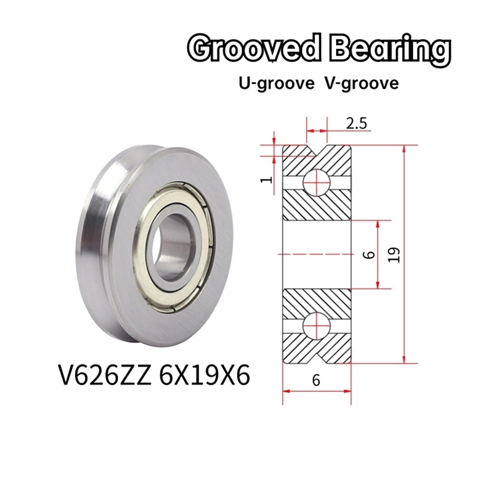 Cuscinetto scanalato a V 4 pezzi 623 624 625 Cuscinetto scanalato anello esterno 626 627 628 629U Puleggia raddrizzata tipo V(V626-2.5-1)