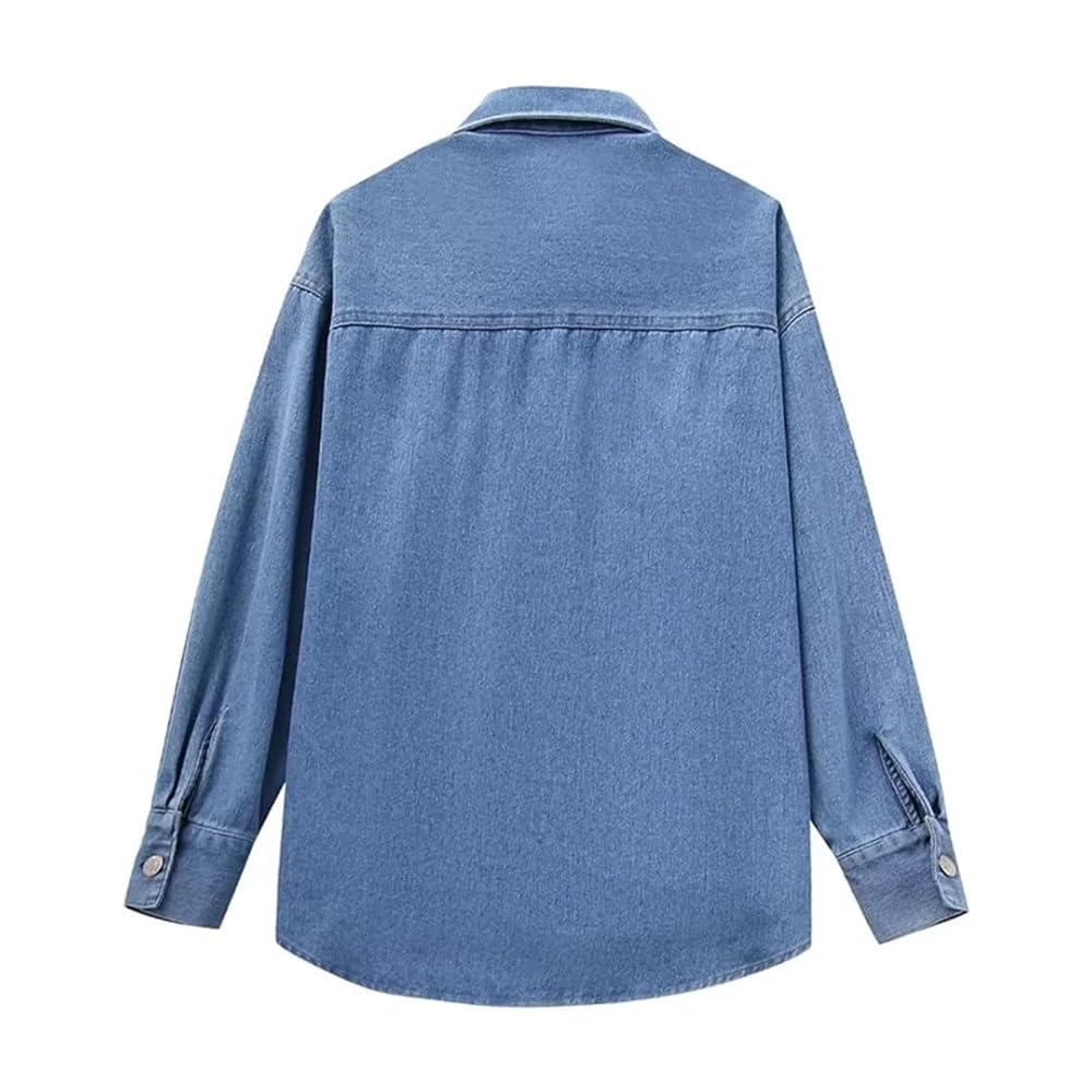 【acka】 pearl over blouse Vsadsau Women's Pearl Embellished Denim Shirt French Style