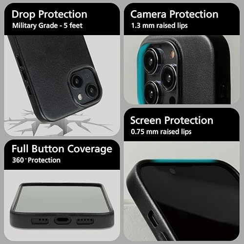 Miniatura 5 de alto Funda magnética de cuero diseñada para iPhone 14 Pro y MagSafe, serie CLOP funda protectora contra caídas de cuero italiano de primera calidad