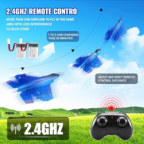 Miniatura 59 de Aviones planeadores de control remoto de 2.4 GHZ 2 canales, caza RC fácil de volar, avión de control remoto con giroscopio de equilibrio automático