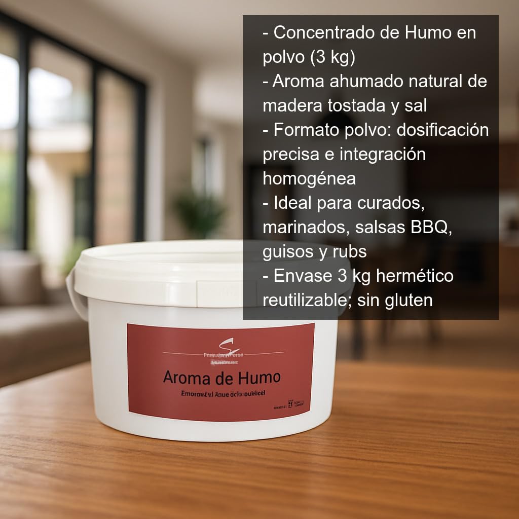 Concentrado de Humo en Polvo 3 kg Aroma Ahumado Natural para Cocina BBQ, Salsas, Marinados, Adobos y Sales de Curado Sin Gluten