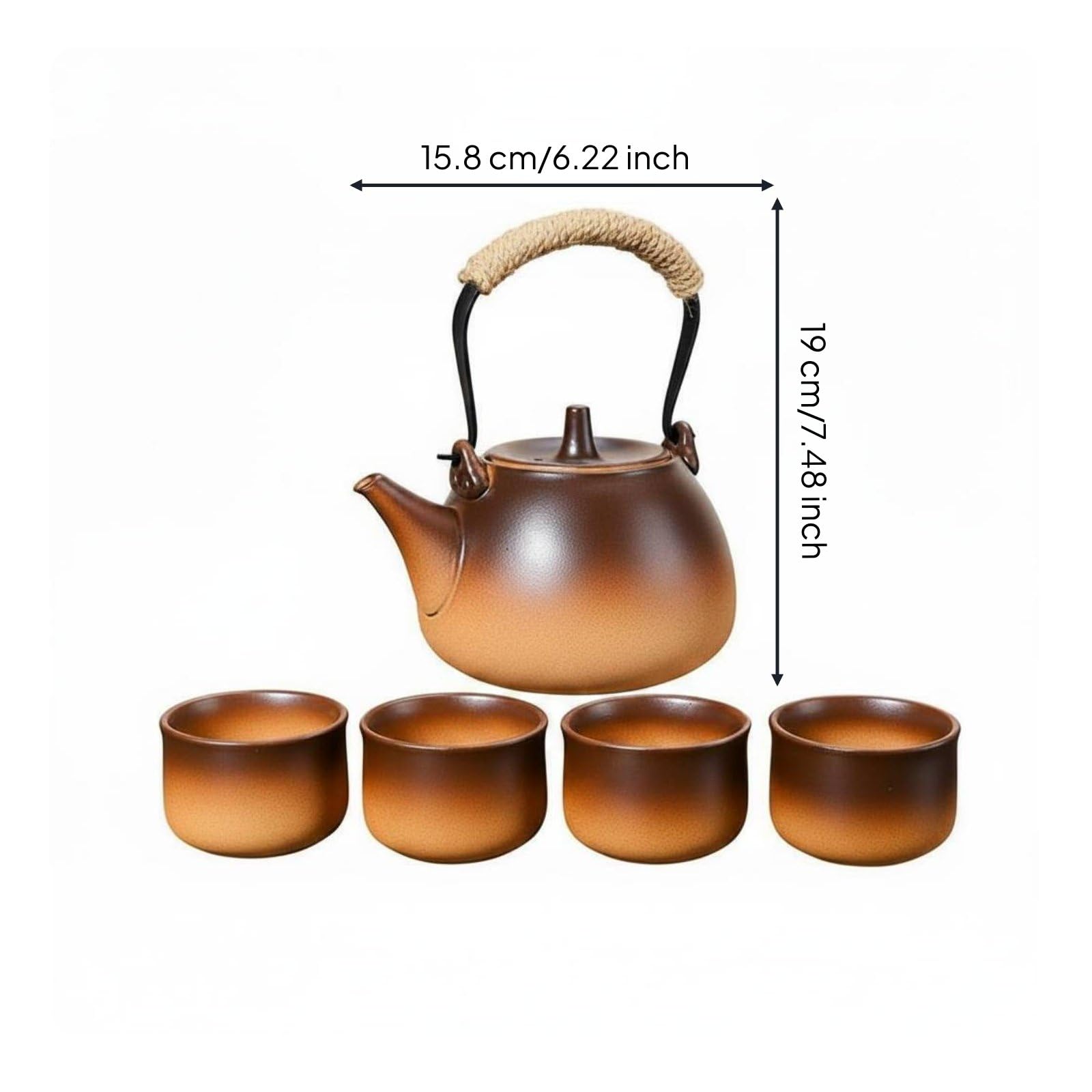rockible Tetera de Cerámica Tetera Hervidor Jarra Caldera con Tapa Ventilada y Vertido Estable Cuerpo de Cerámica Resistente Apta, Marrón, Marrón Degradado, style to 2