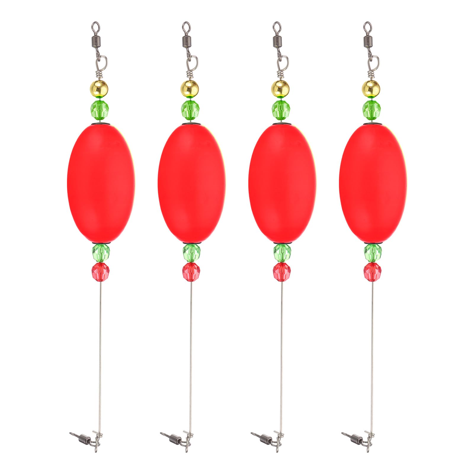 PATIKIL Fishing Floats Rigs 10 Inch, 4 Pack Oval Fishing Bobbers Popping Corks Float Weighted Bobbers Fishing Tackle with Copper Beads for Saltwater Freshwater Fishing Tackle, Red