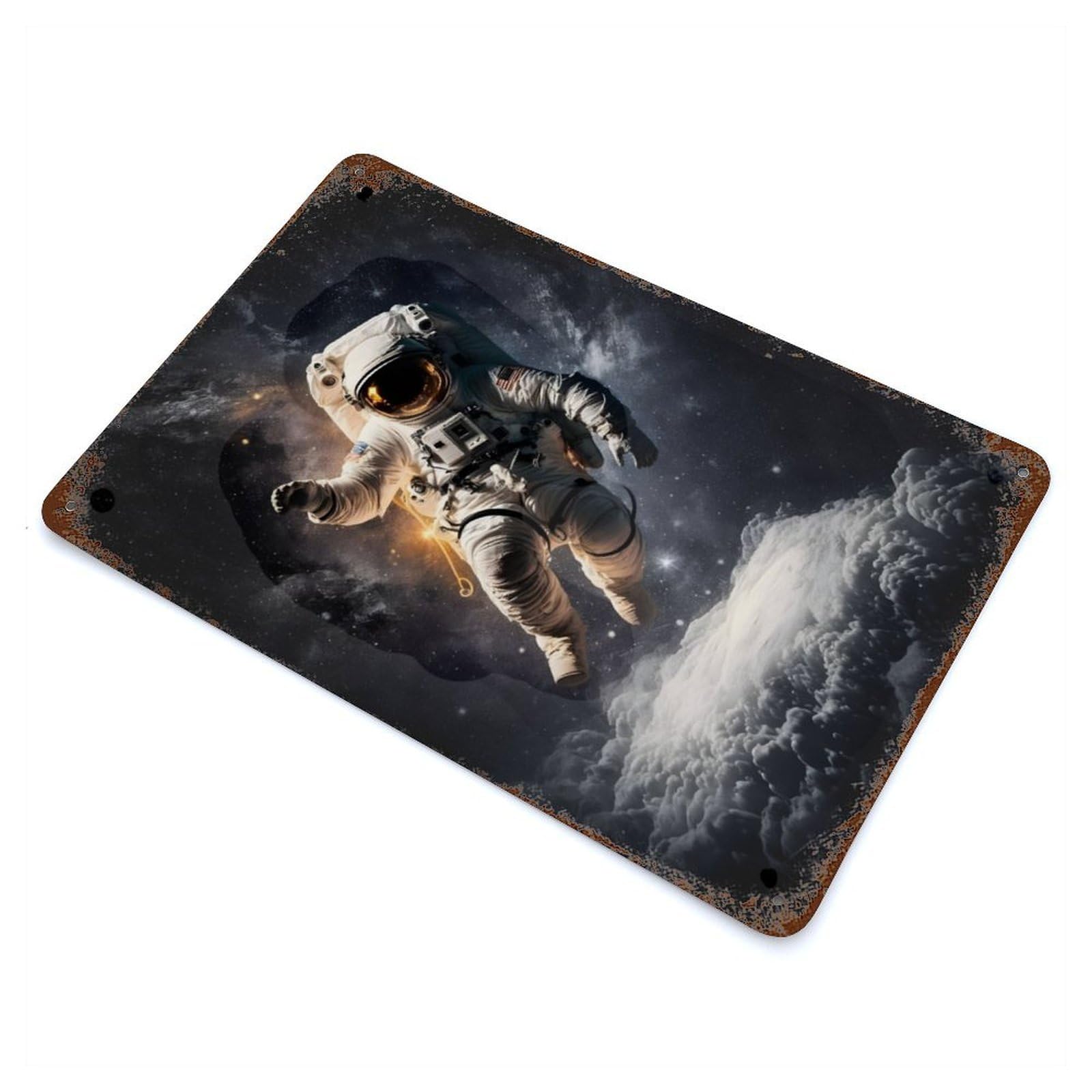 Vintage Metal Tin Sign Astronaut 11.8"x7.9", Industrial Home Decor for Farmhouse, Kitchen And Entryway Decor