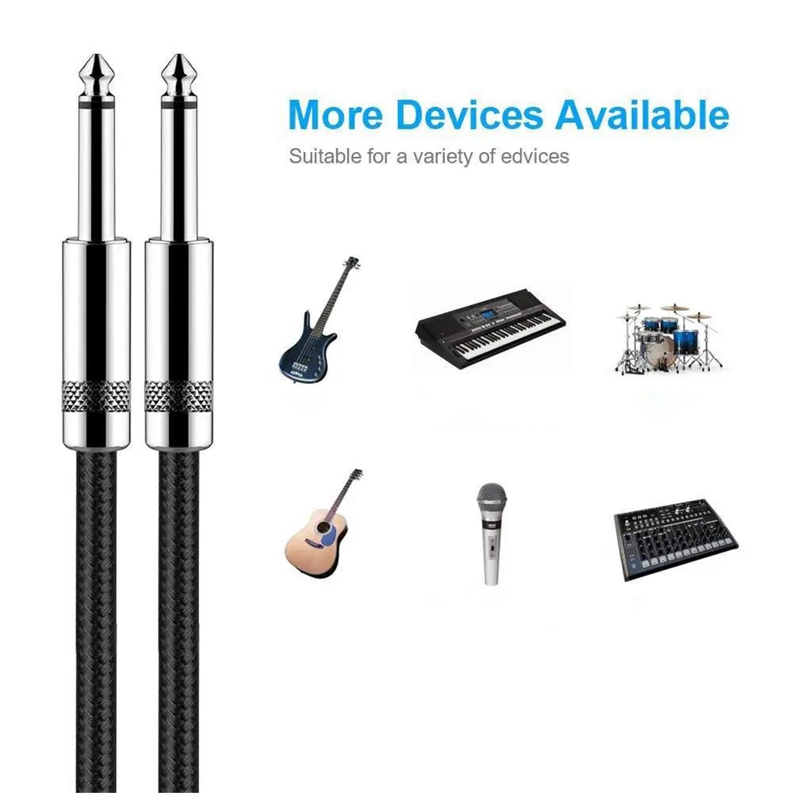 Kabel Do Gitary Pleciony Kabel Wyjściowy Gitarowy 6,5 Mm Mono Bass Do Skrzynki Elektrycznej