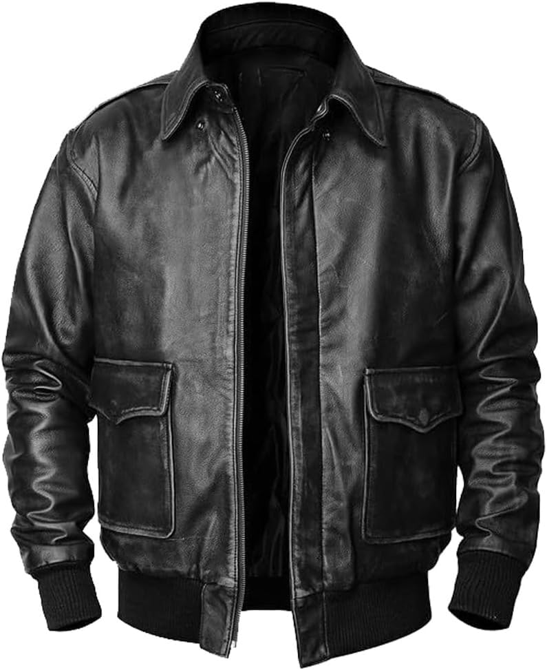 Image of Hide & Seek Men's A2 Aviator Air Force Cockpit Vintage Bomber Military Flight Pilot WWII Distressed Real Leather Jacket