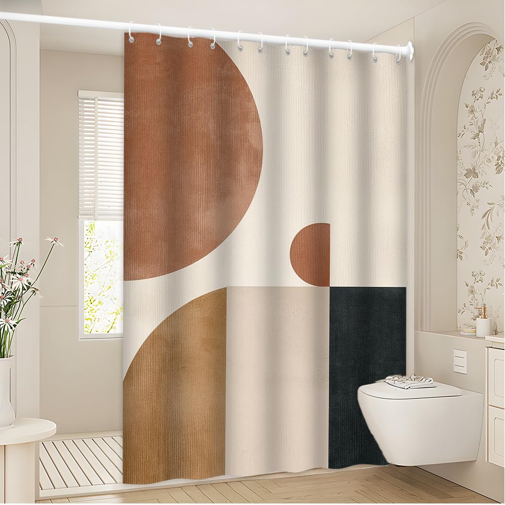 Uiyiui Multicolor-6 Modern Medieval Geometric Shower Curtain 28X63in/70X160cm/Wxh Brown Beige Black Minimalist Contemporary Style Bathroom Decor Curtain, Waterproof Polyester Fabric With Hooks