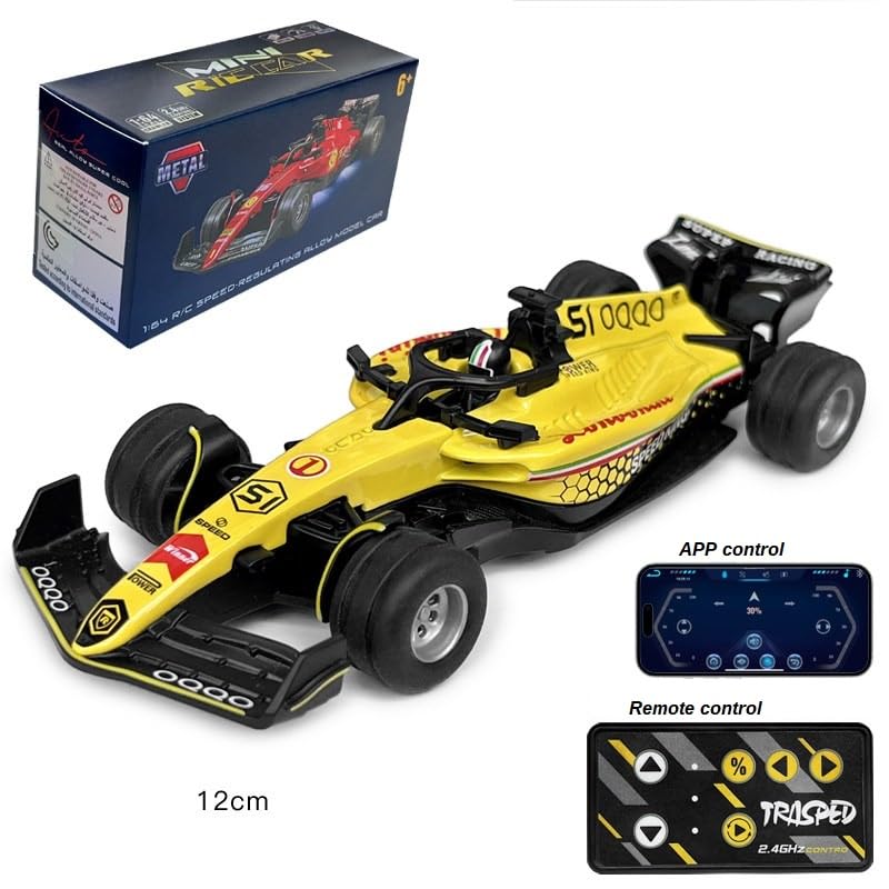 Image of PLUSPOINT 1:64 Die cast Metal F1 RC Mini Racing car with LED Lights | 2.4GHz Remote Control Car | 3 Speed Adjustable, USB Rechargeable Alloy RC Car for Kids & Adults Indoor /Outdoor Racing