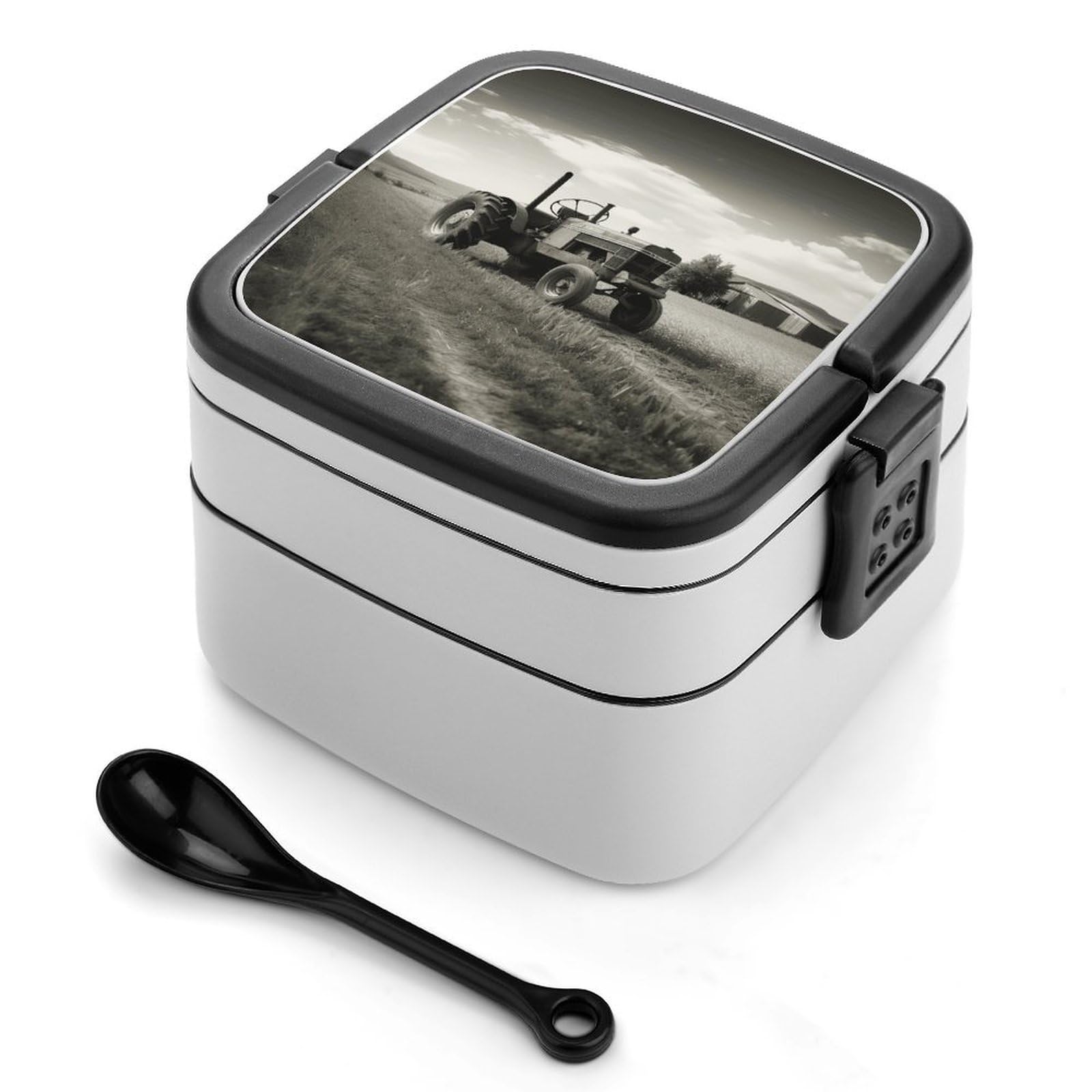VstaDank Tractor Agriculture Tranquil Bento Box with Compartments Portable Lunch Containers with Spoon Leak Proof Bento Lunch Box Snap-On Design Double-Layer Insulated Lunch Boxes for Work Camping