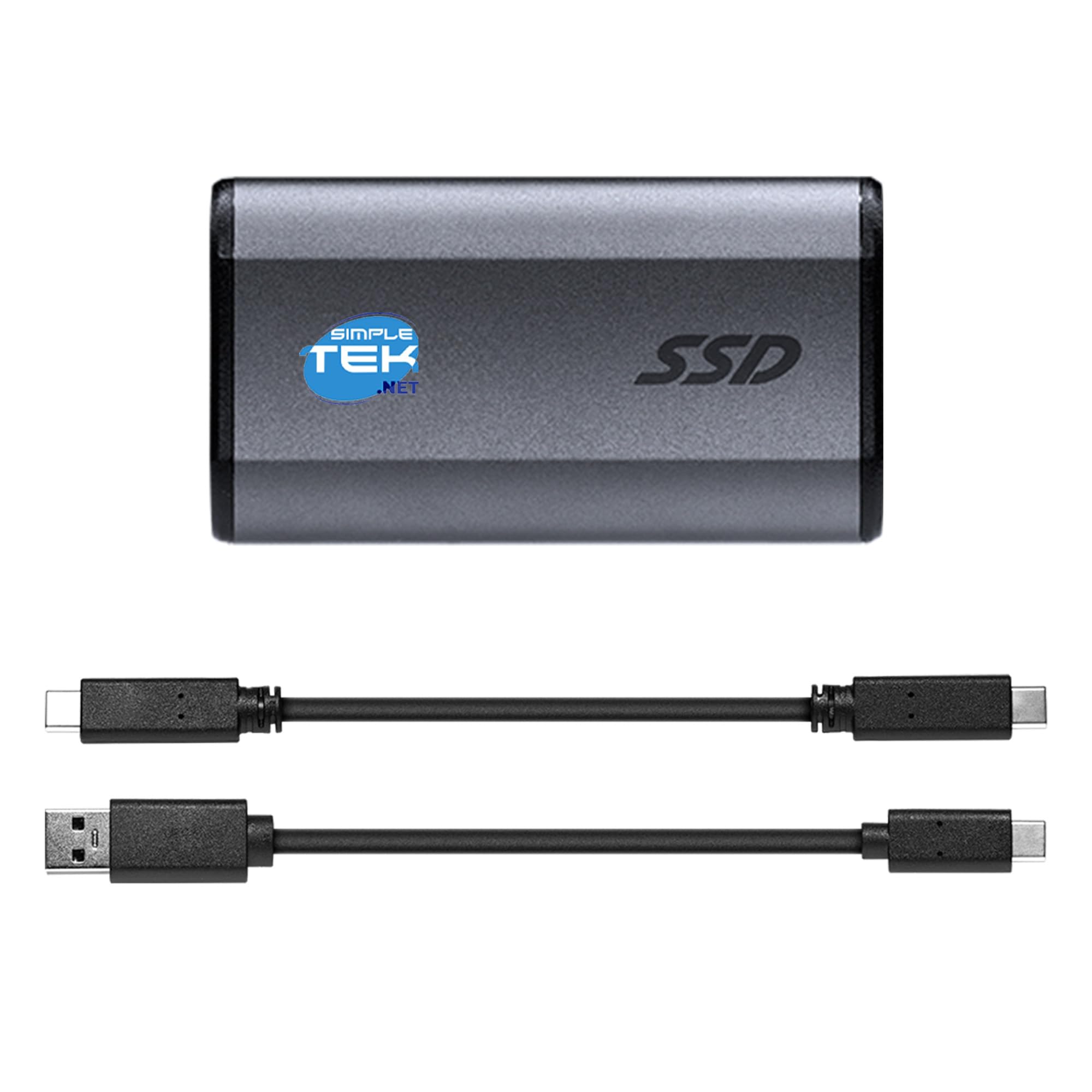 SIMPLETEK - Mini SSD Esterno Portatile 500 GB Grigio - USB 3.1, Cavo adattatore da USB-C a USB-A e Foro Portachiavi