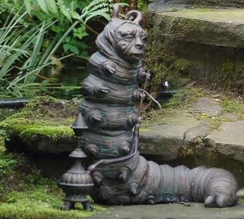 Bobbird Wonderland Alice and Wonderland Bronze Finish Garden Statue Caterpillar for Indoor Outdoor Patio Lawn Yard