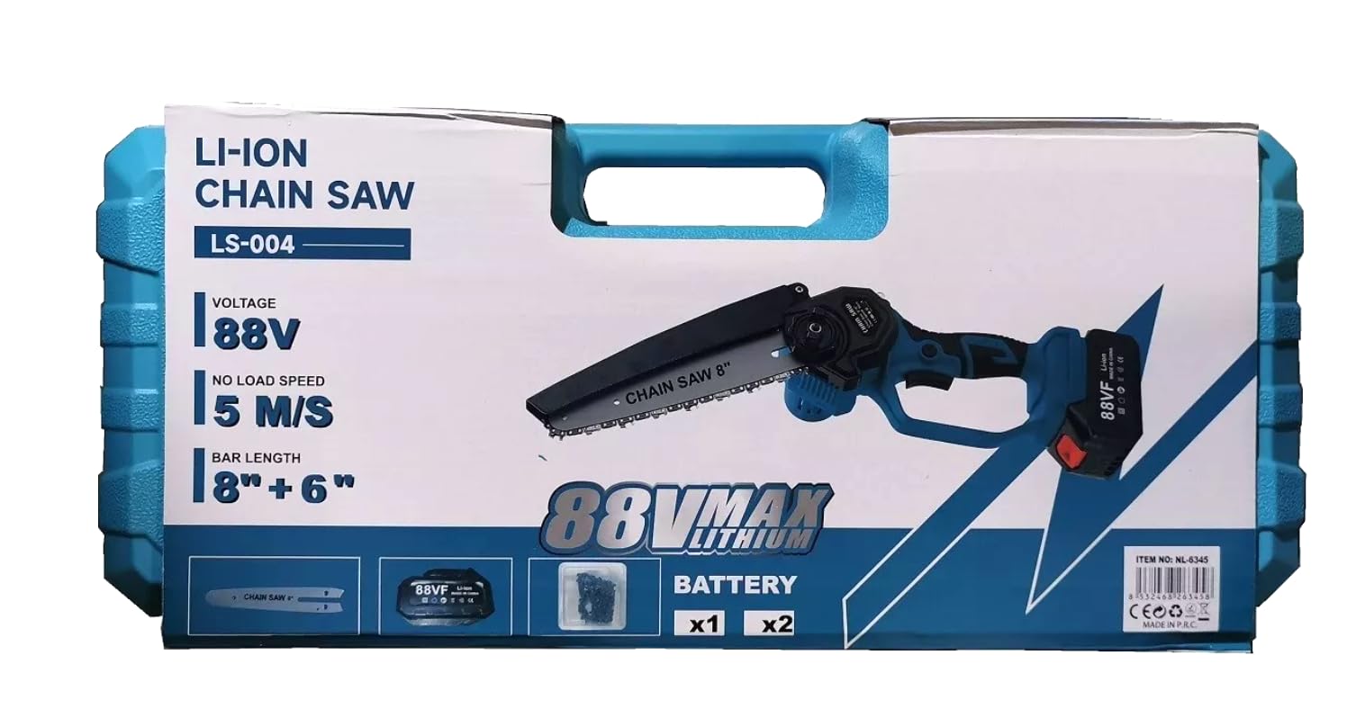 Motosega a Batteria con Oliatore Automatico, Doppia Batteria 88V, Barre da 6'' e 8'' Pollici, Taglio 5 m/s, Blocco di Sicurezza, Taglia Rami, Motosega Elettrica Portatile