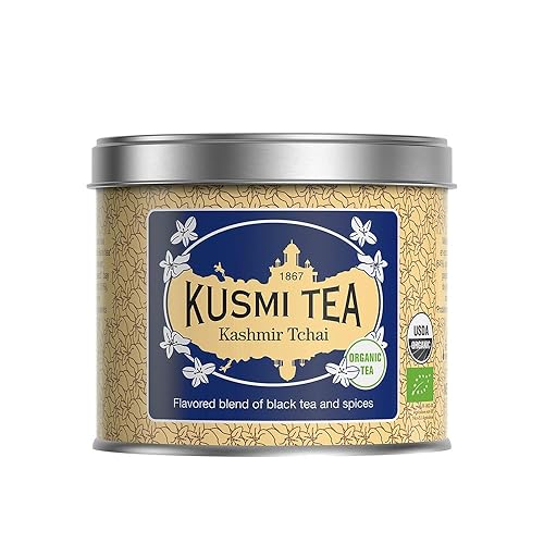 Kusmi Tea - Kashmir Tchai - Té negro orgánico con sabor a anís, cardamomo, canela, jengibre y clavo - Té suave, sabroso y con cafeína - Té de hojas