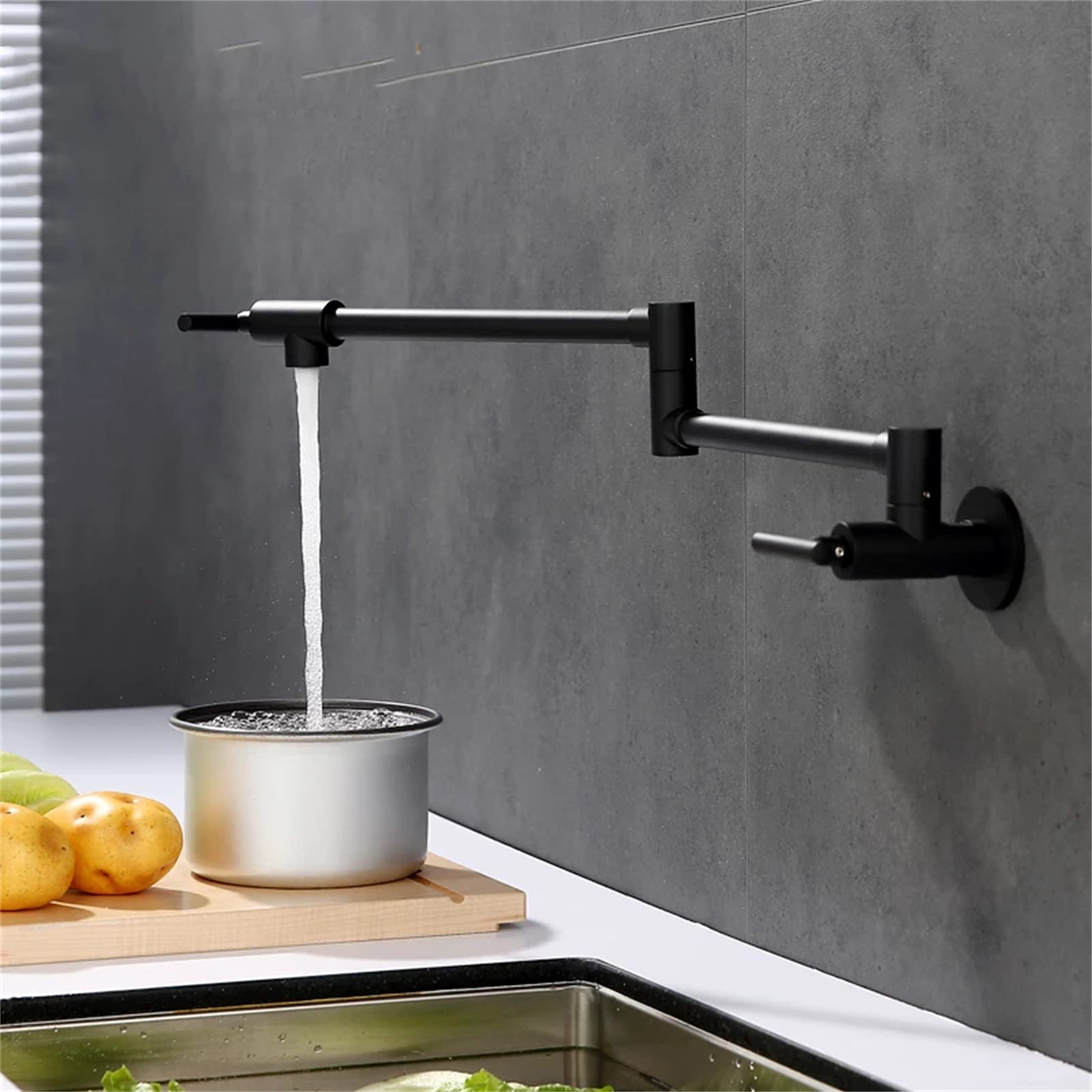 Robinet mural pour pot filler noir mat idéal pour îlot et piano de cuisson