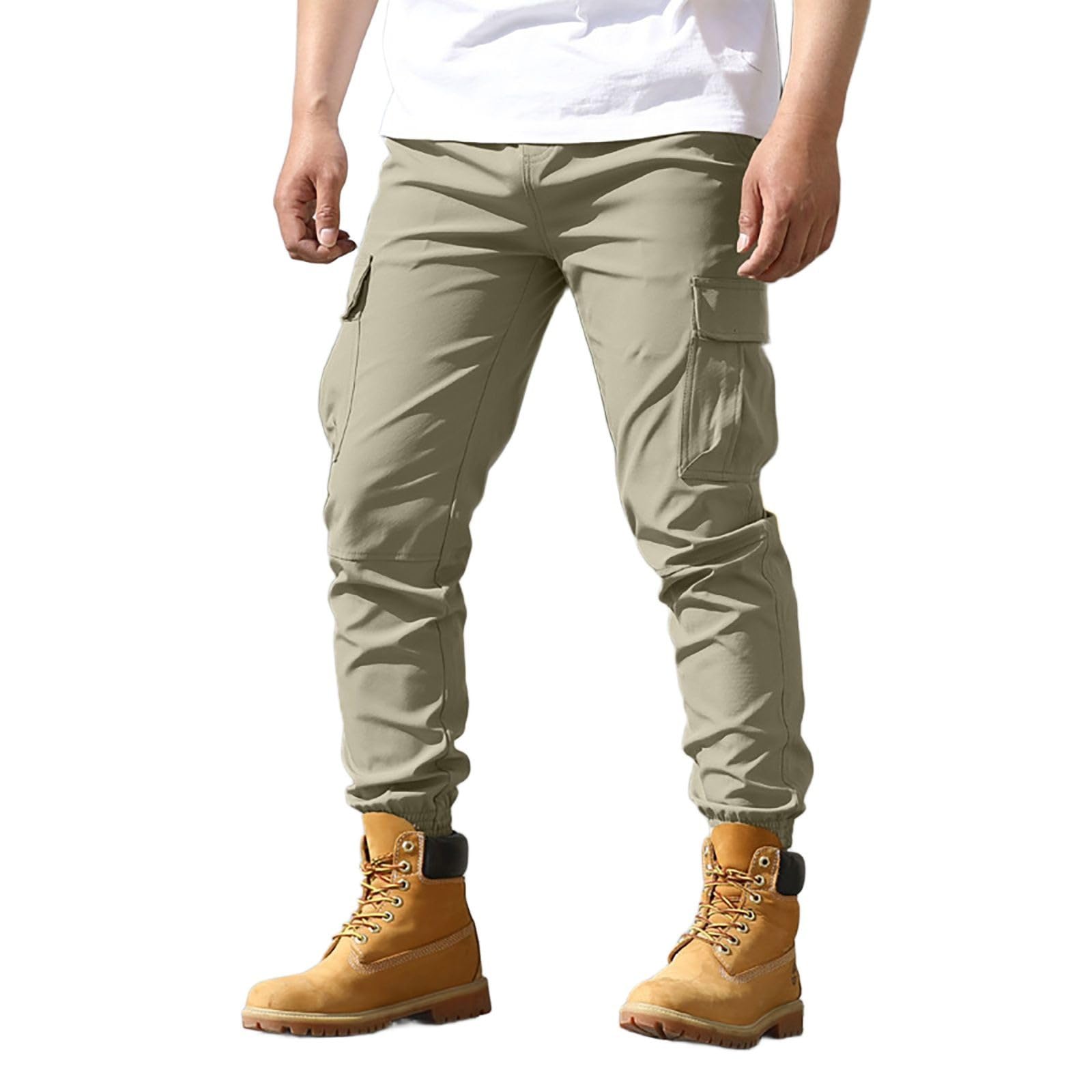 Men's Casual Pants Lightweight Loose Fit Cargo Joggers Outdoor Sports Workout Comfortable Stretchable (Khaki, XXL)