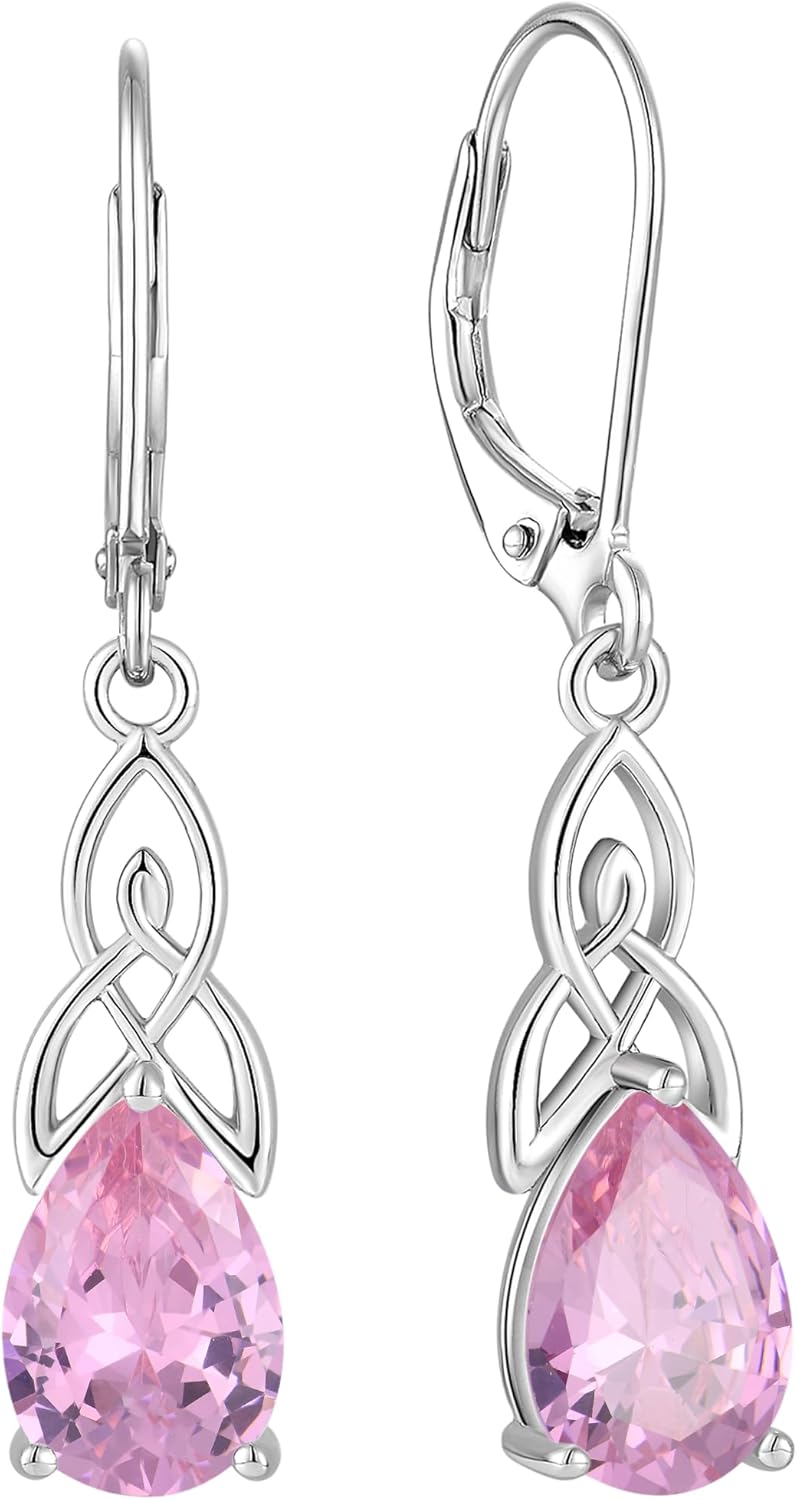 Starchenie Celtic Knot Drop Dangle Earrings for Women 925 Sterling Silver Leverback Earrings Birthstone Jewelry