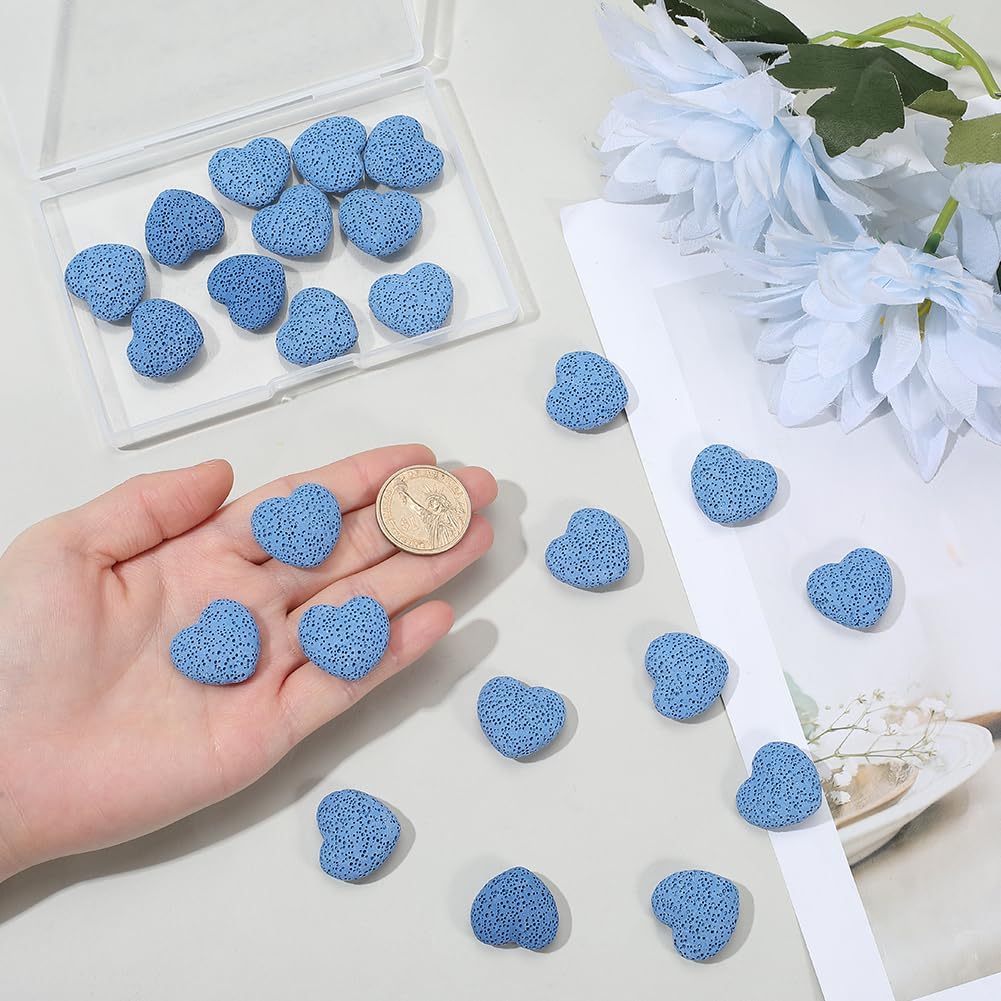 1 Box 24Pcs Blue Lava Stone Heart Beads Natural Volcanic Chakra Gemstone Love Shaped Pocket Rock Essential Oil Diffuser Puffy Loose Spacer Bead for Jewelry Making Valentine Diy Craft Supply - Image 3