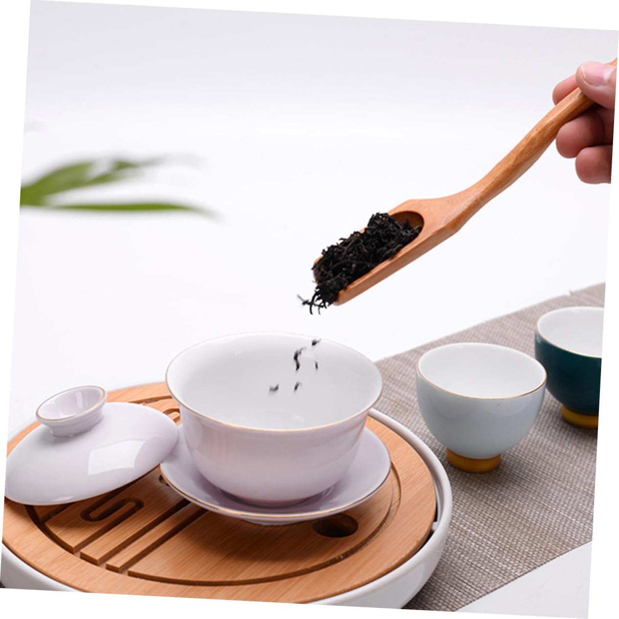 6pcs Curved Bamboo Tea Scoops with Long Handle for Loose Tea Serving Ergonomic Design Lovers