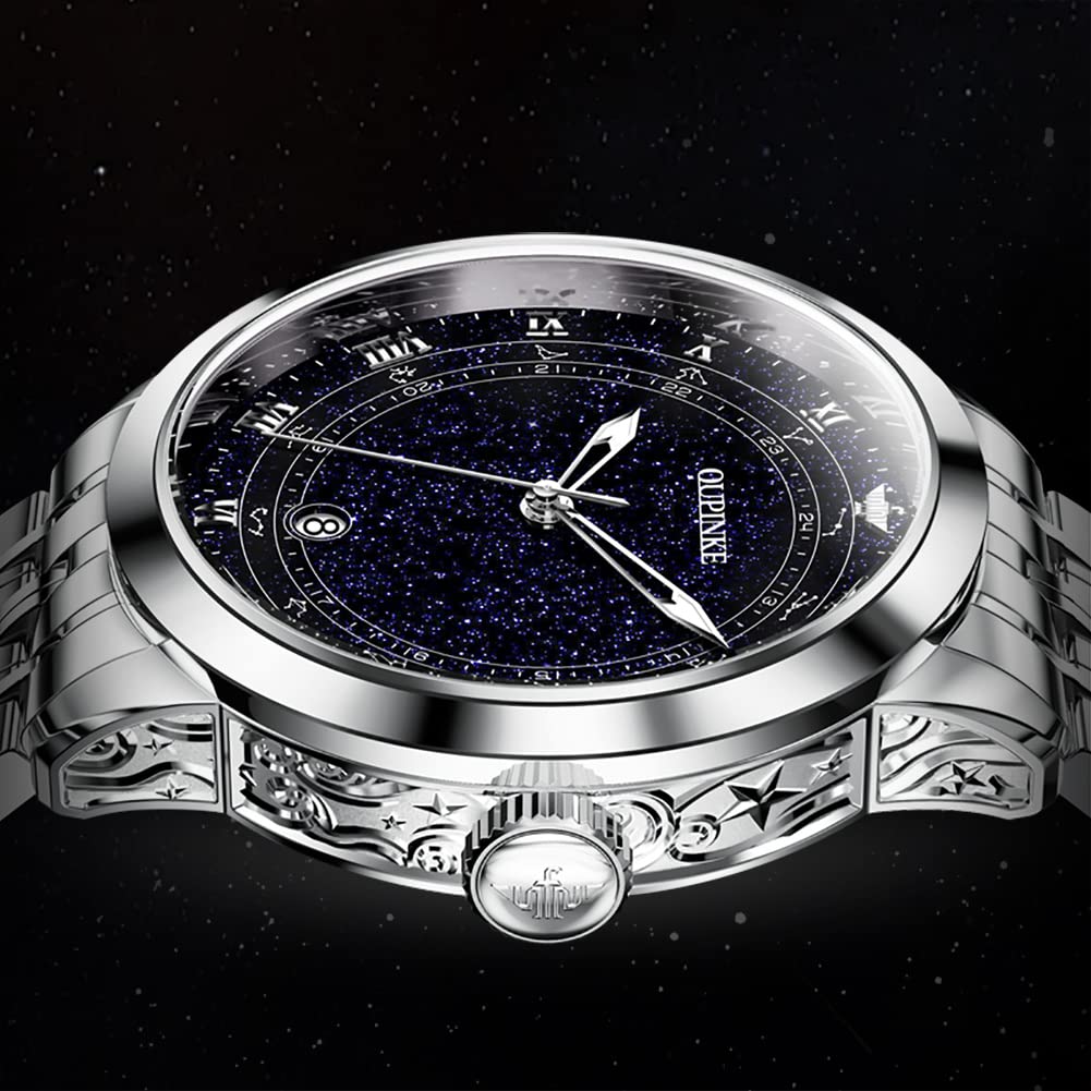 OUPINKE Automatic Watches for Men Starry Sky Luxury Mechanical Waterproof Date Luminous Sapphire Tungsten Steel Wrist Watch