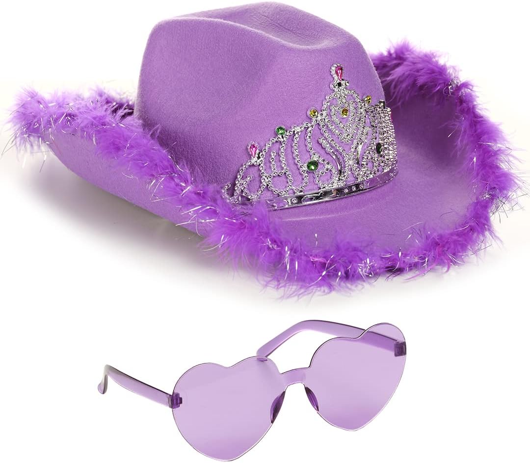 aFuncredible Green Cowboy Hat and Glasses - Preppy Cowgirl Hat with Tiara - Sparkly Cowboy Hat - Cowgirl Outfit Accessories